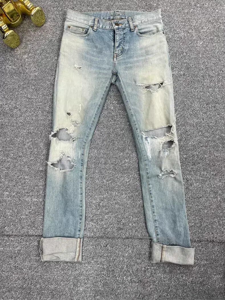 Saint Laurent Paris Saint Laurent Paris Destroyed Blue Cow Denim Jeans Size US 28 / EU 44 - 1 Thumbnail