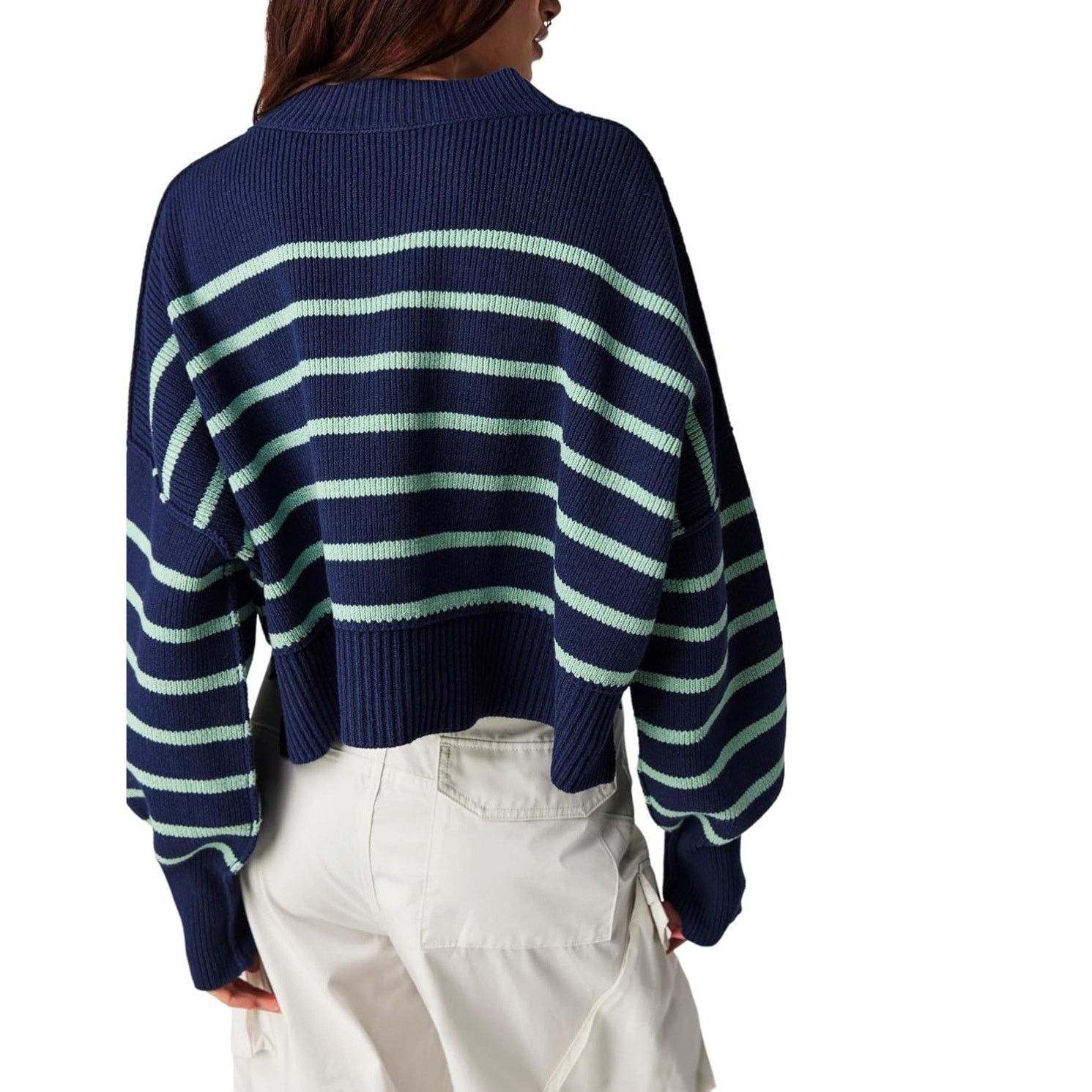 Free People New Free People Navy Stripe Easy Street Crop Sweater Size XS Size XS / US 0-2 / IT 36-38 - 2 Thumbnail