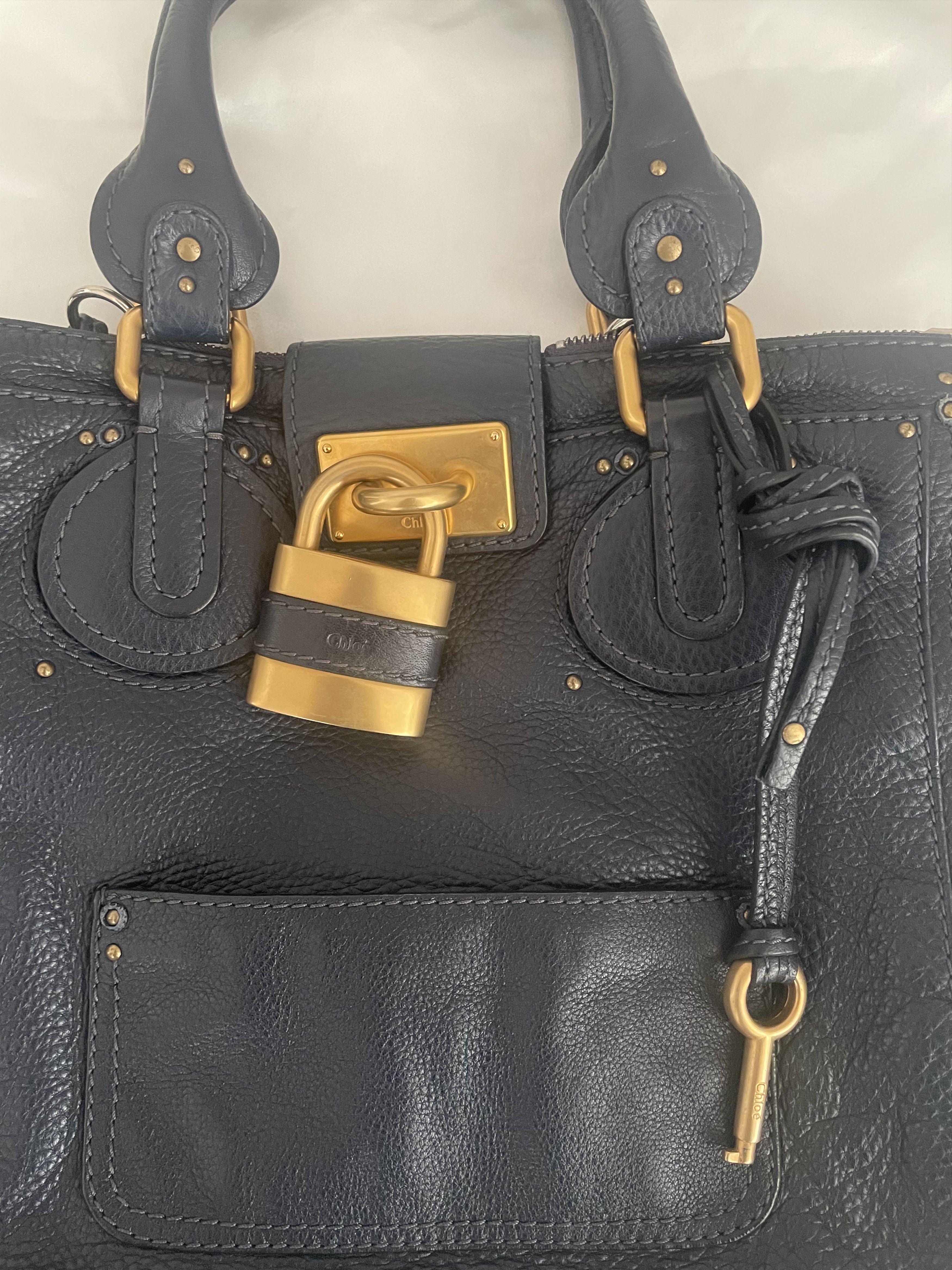 Chloe Chloe Paddington Hangbag Leather Gold Navy RARE Size ONE SIZE - 2 Thumbnail