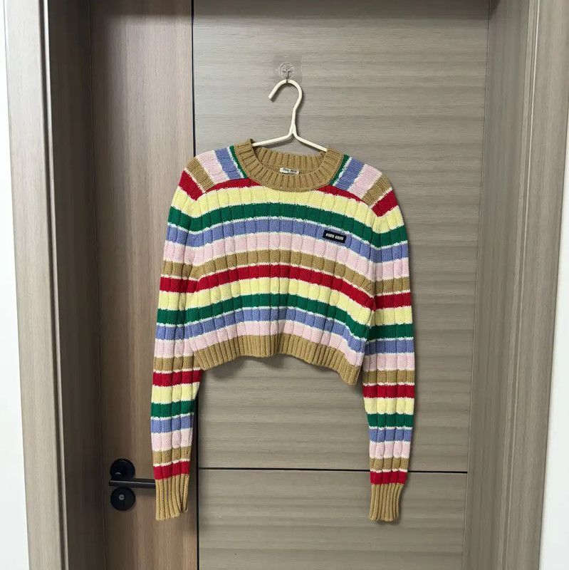 Miu Miu Miu Miu Multicolor Cropped Cashmere Sweater 0089 Size XS / US 0-2 / IT 36-38 - 1 Thumbnail