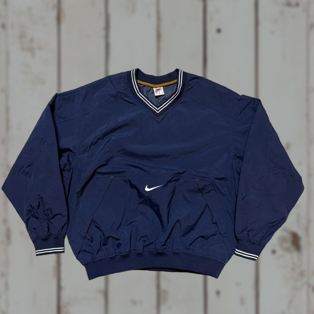 Nike VINTAGE Nike Windbreaker Jacket Unisex Adults L Blue 90s Swoosh Center 1990s Pullover Cambered Check Sports Warm Up Shirt Size US L / EU 52-54 / 3 - 1 Thumbnail