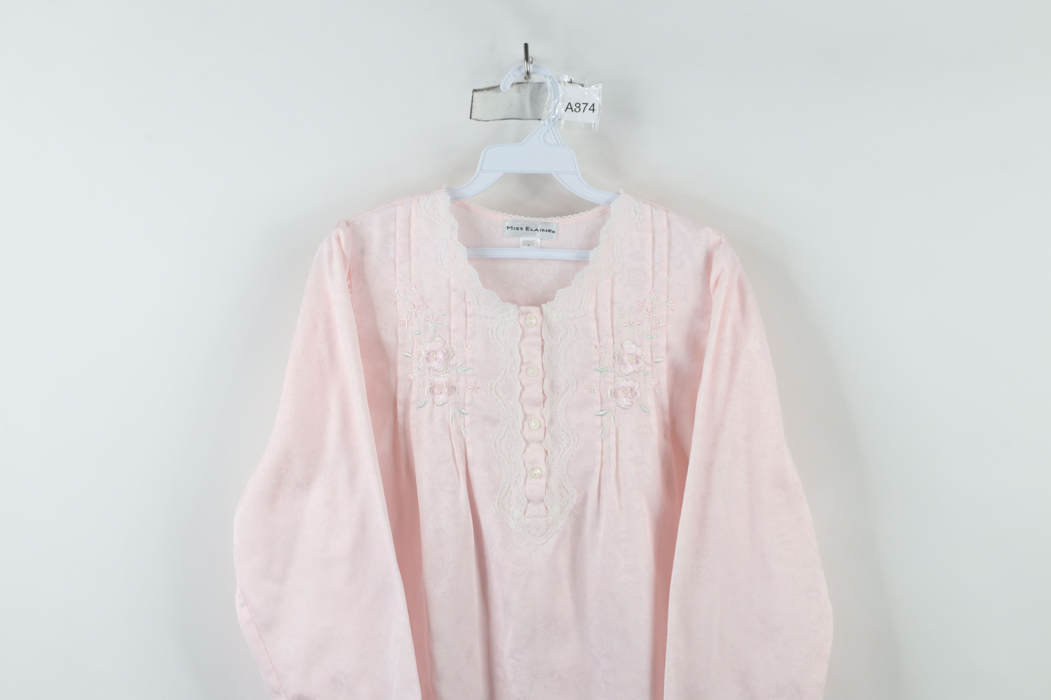 Vintage Vintage 90s Miss Elaine Lace Long Sleeve Night Gown Pink Size S / US 4 / IT 40 - 2 Thumbnail