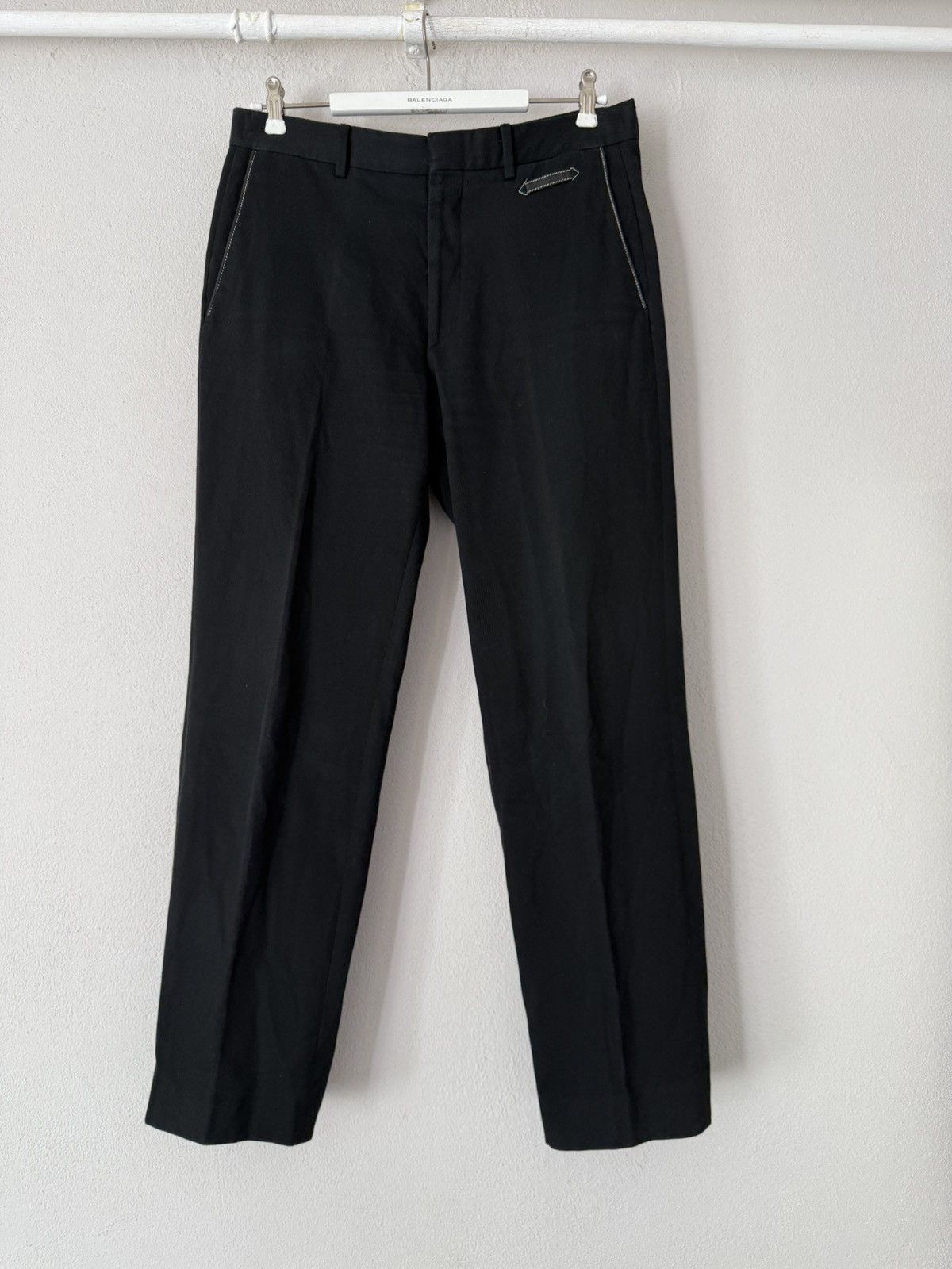 Black Cotton-Cashmere Trousers with Saddle Stitch Detail