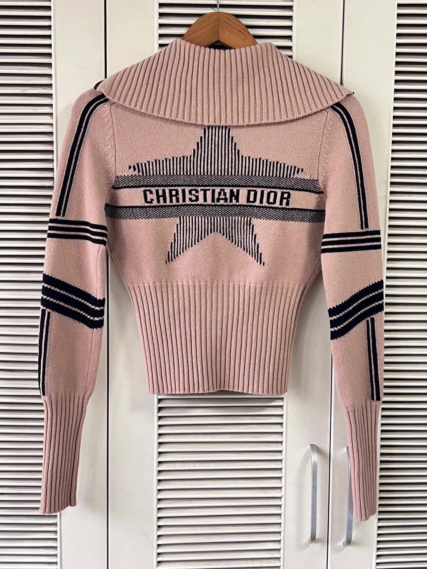 Dior Dior Women's Pink Black Stripe Star Logo Knit Cardigan 34 Size XS / US 0-2 / IT 36-38 - 2 Thumbnail