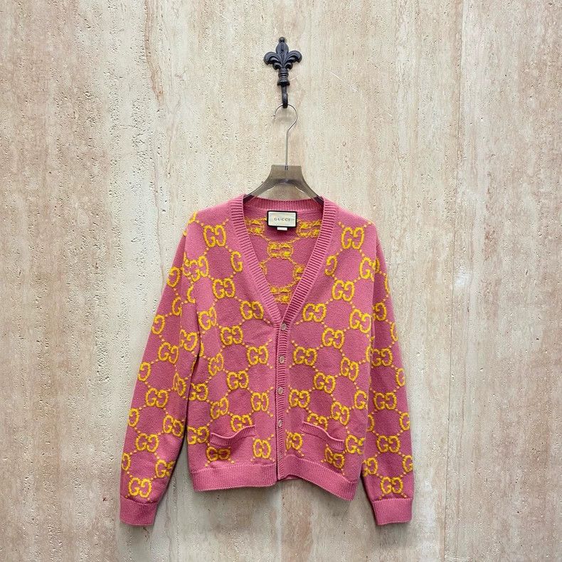 Gucci Gucci Pink jacquard double G wool knitted sweater cardigan Size M / US 6-8 / IT 42-44 - 1 Thumbnail