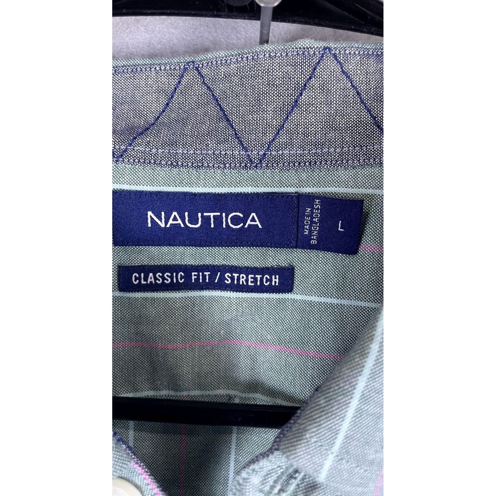 Nautica Nautica Shirt Mens Large Green Stripe Long Sleeve Button Front Stretch Casual Size US L / EU 52-54 / 3 - 6 Thumbnail