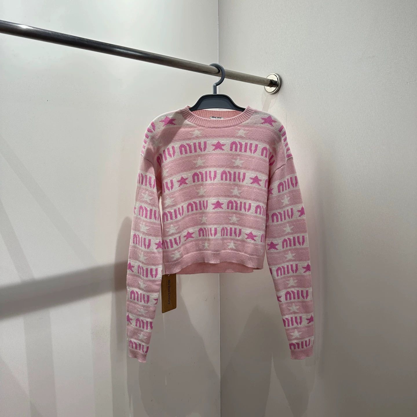 Miu Miu MIU MIU mar337 pink stripe logo knit sweater 36 Size XS / US 0-2 / IT 36-38 - 1 Thumbnail