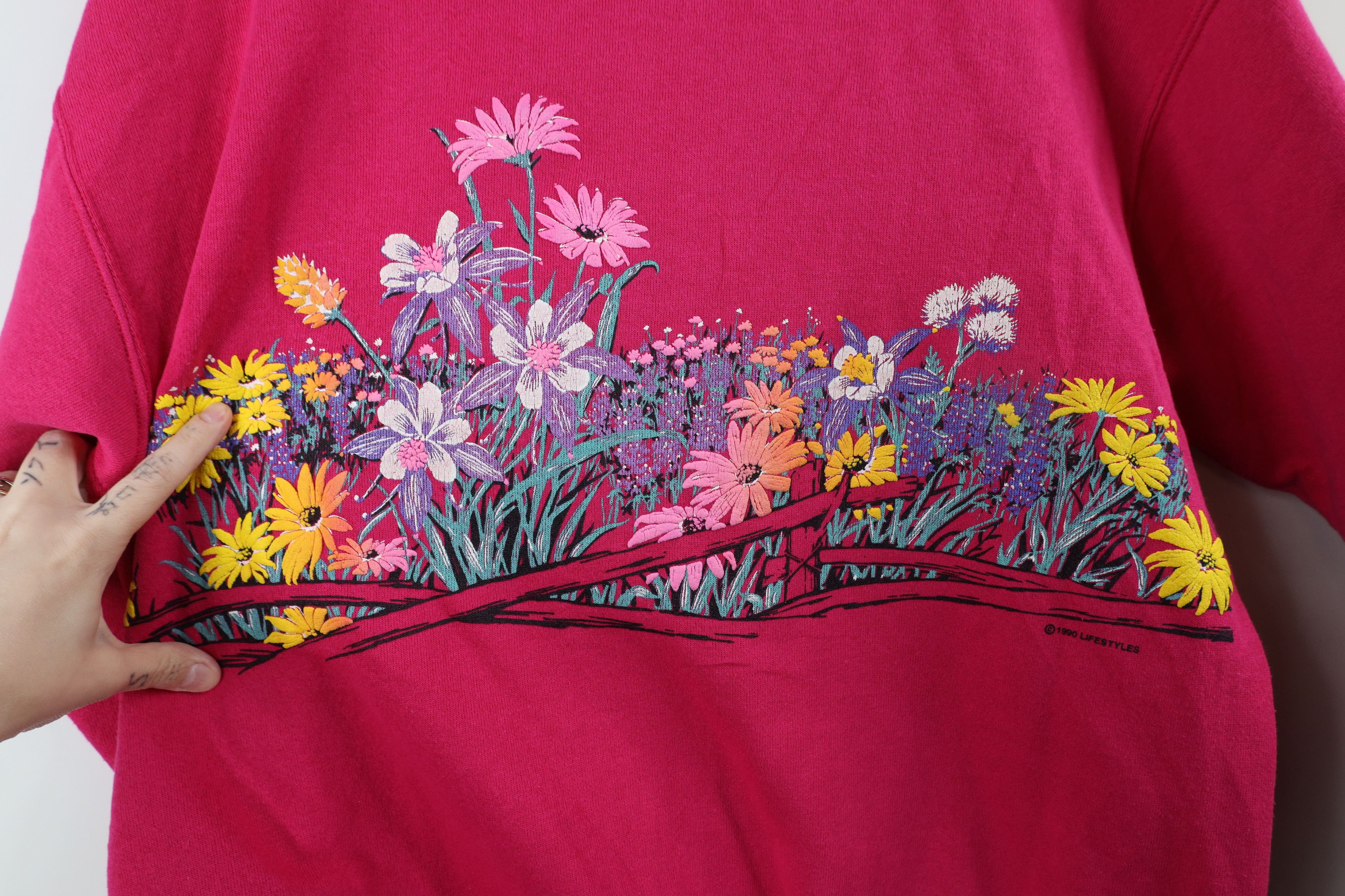 Vintage Vintage 90s Streetwear Flower Collared Sweatshirt USA Size L / US 10 / IT 46 - 11 Thumbnail