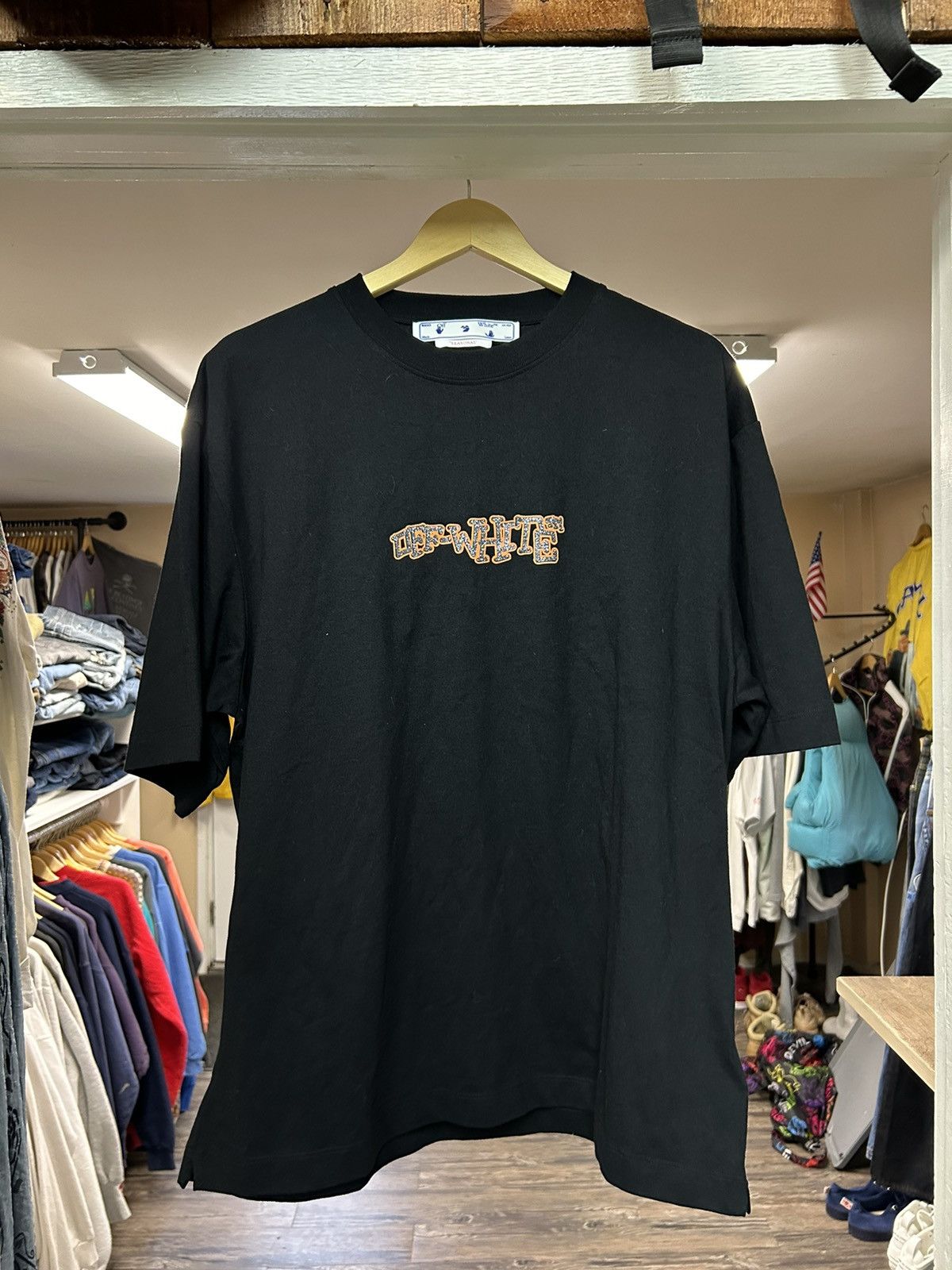image of Off White Off-White Sparkle Logo T-Shirt in Black/Orange, Men's (Size Large)