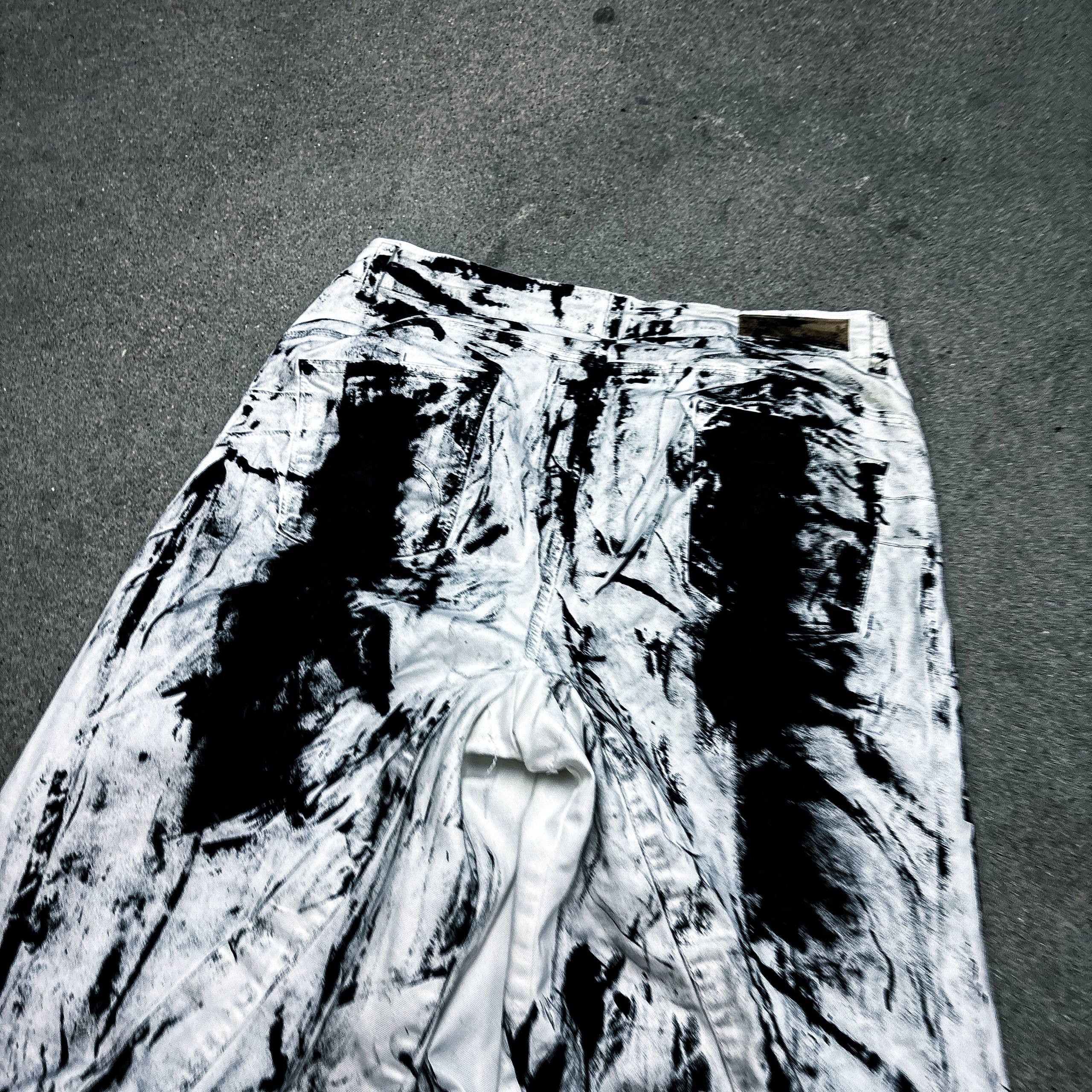 Japanese Brand Custom white Baggy Distressed Jeans Painted Wide Leg Size US 31 - 6 Thumbnail
