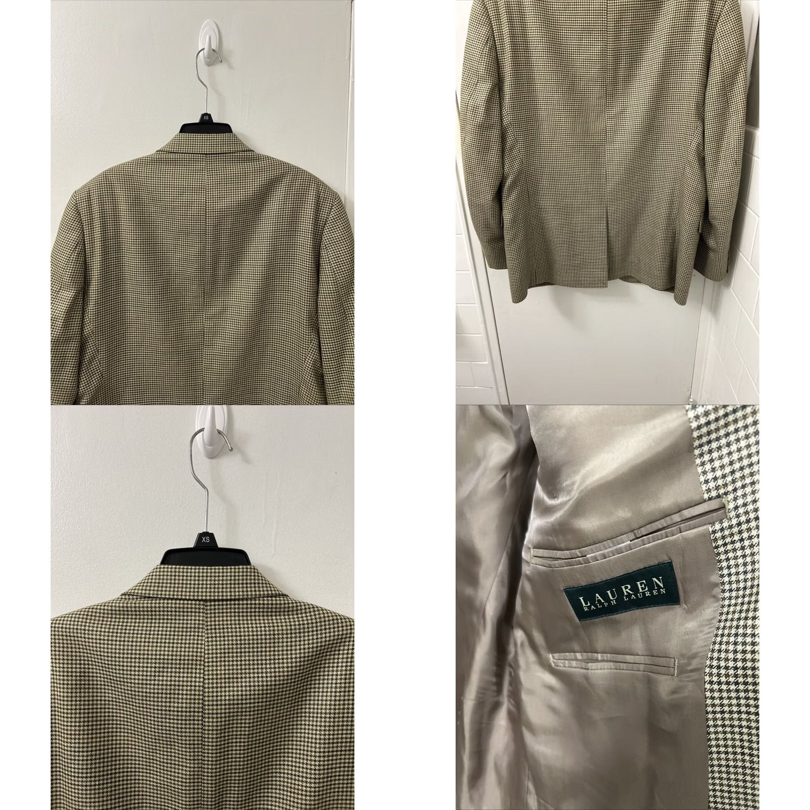 Ralph Lauren VINTAGE Lauren Ralph Lauren Blazer Mens 40S Brown Houndstooth Wool Silk Blend Jacket Coat Regular Notch Two-Button Front Size 40R - 8 Thumbnail