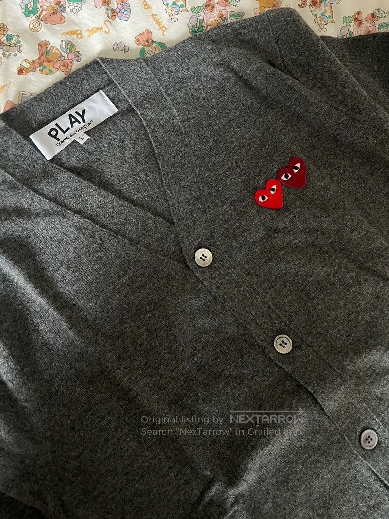 Comme des Garcons Comme Des Garcons Wool cardigan, dark gray double red hear Size US L / EU 52-54 / 3 - 1 Thumbnail