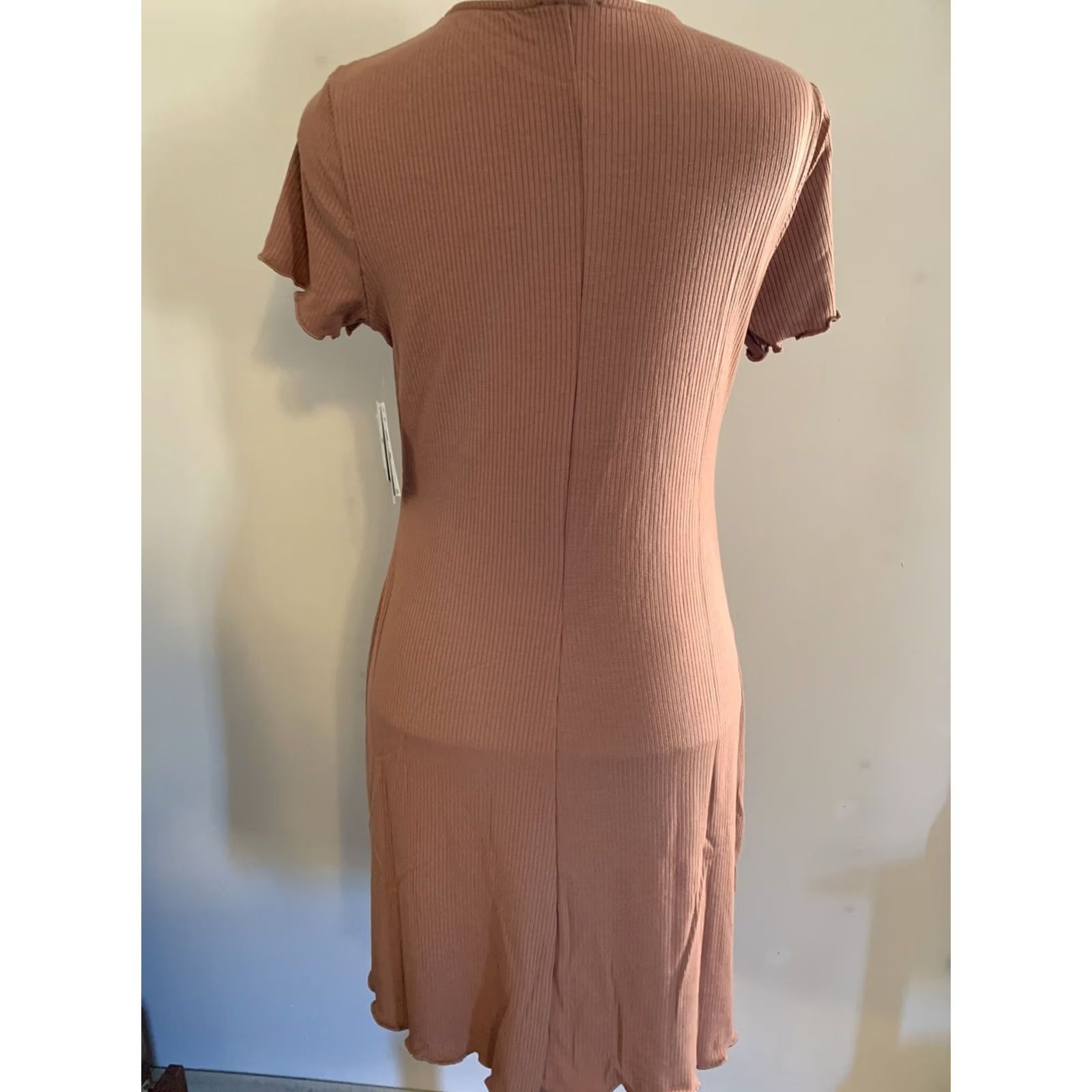 Vintage BP Tie Front Lettuce Edge Mini Dress - Tan Mocha L Size - Casual Office Siren Size L / US 10 / IT 46 - 2 Thumbnail