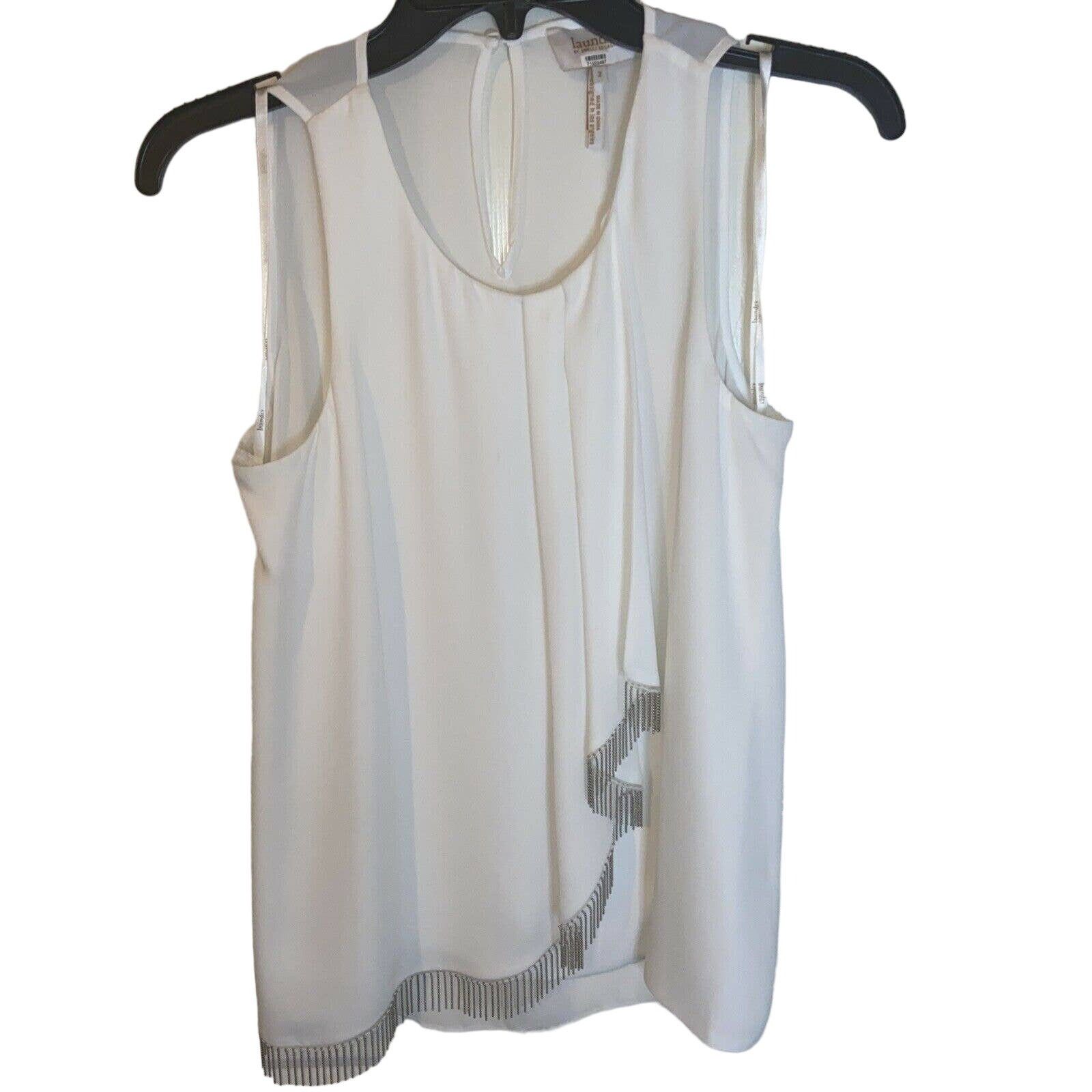 Laundry by Shelli Segal Laundry Shelli Segal White Silver Fringe Blouse Sleeveless Size XS / US 0-2 / IT 36-38 - 1 Thumbnail