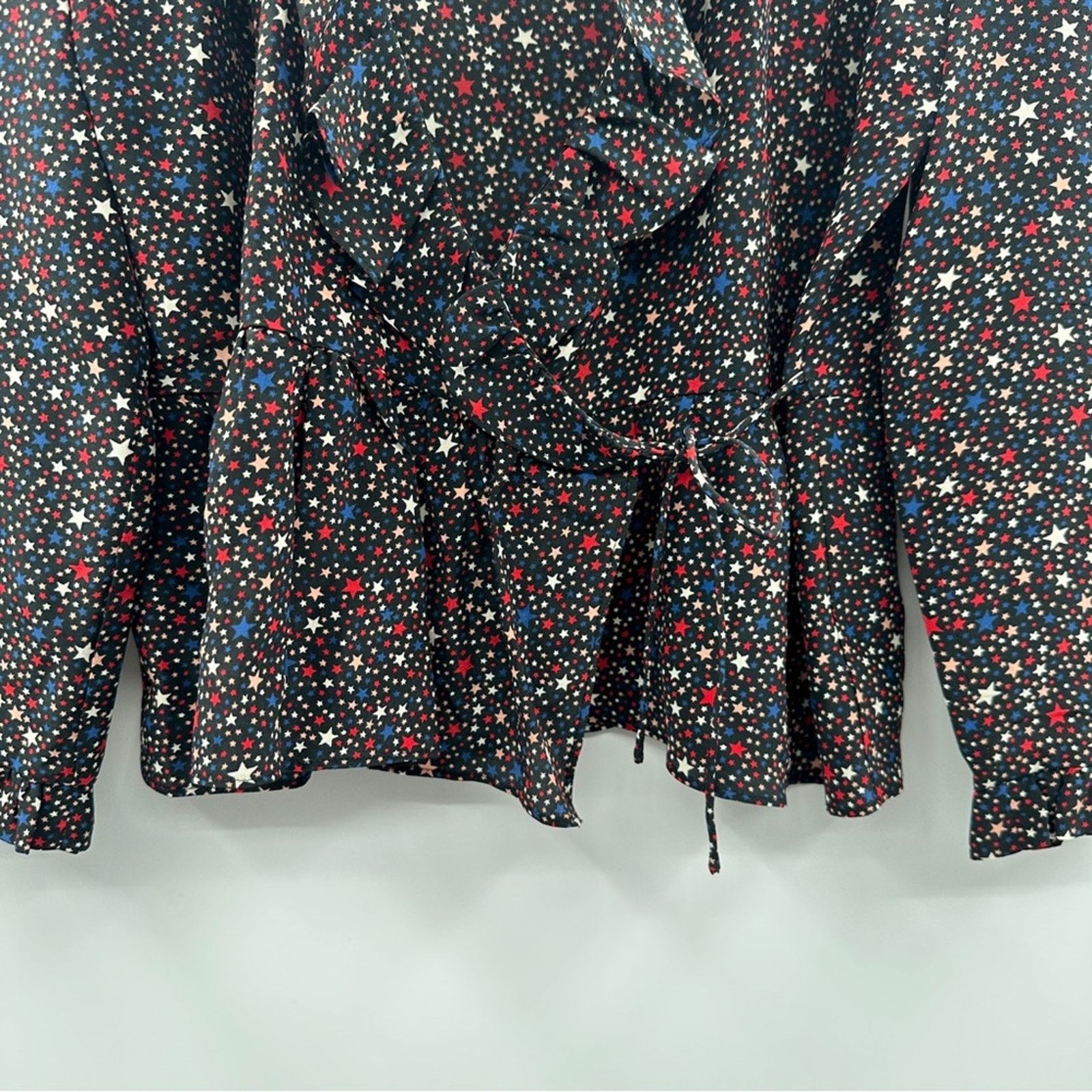 Madewell Madewell Silk Ruffle-Hem Wrap Long Sleeve Top Starry Night Size M / US 6-8 / IT 42-44 - 4 Thumbnail