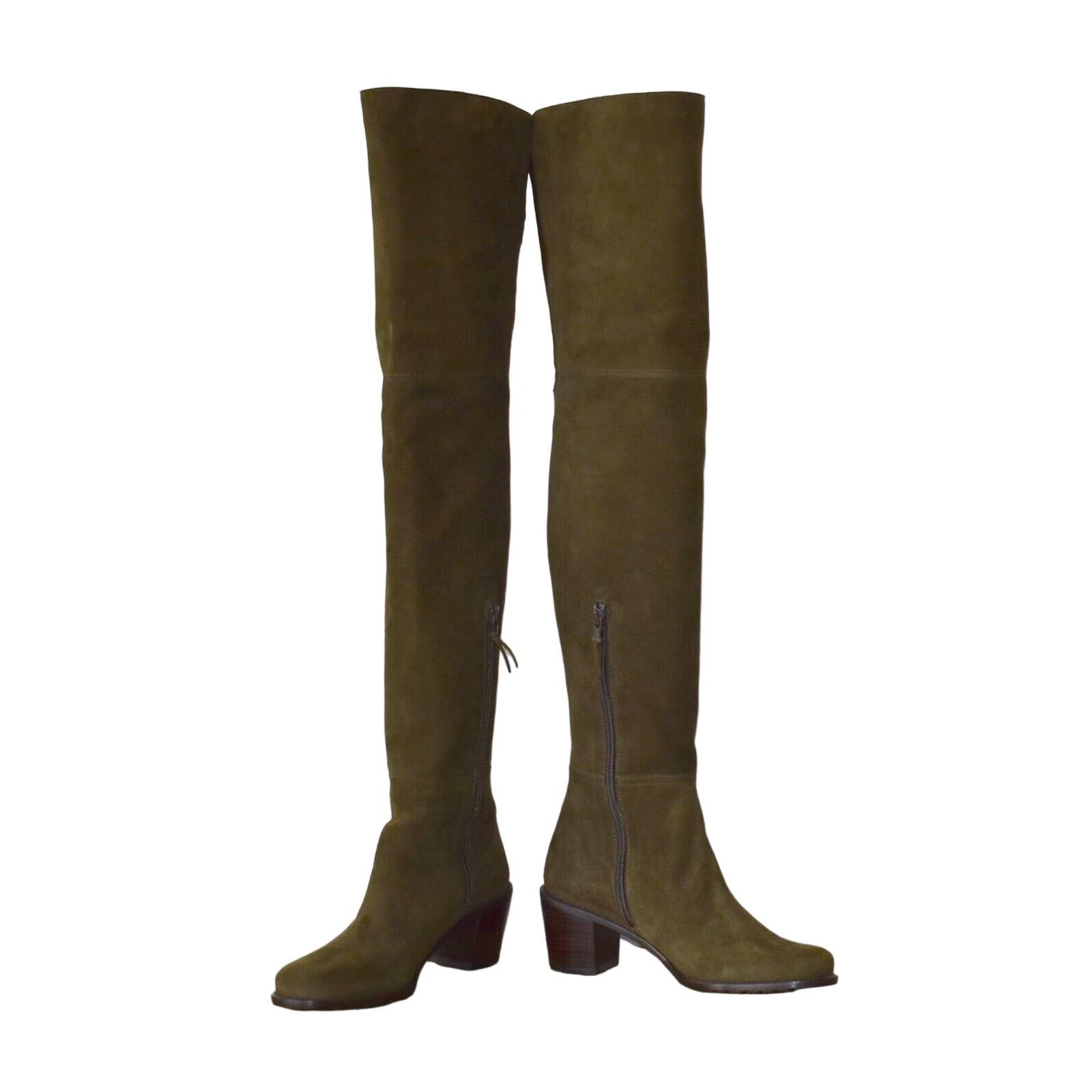 Stuart Weitzman NIB STUART WEITZMAN Hitest Olive Suede Over The Knee Boots 8 Size US 8 / IT 38 - 5 Thumbnail