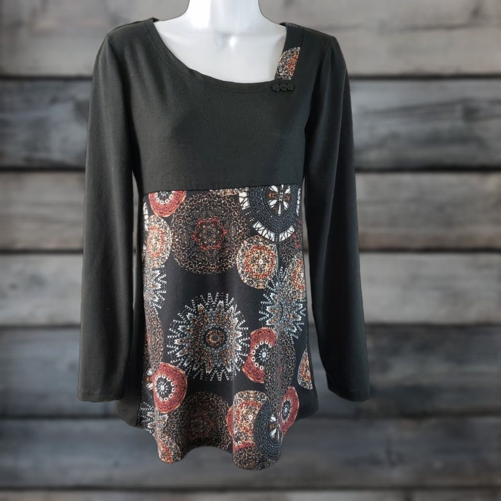 Vintage Coline Womens Blouse Geometric Long Sleeve S Black Geometric Coline Blouse Short Sleeve? Size S / US 4 / IT 40 - 1 Thumbnail