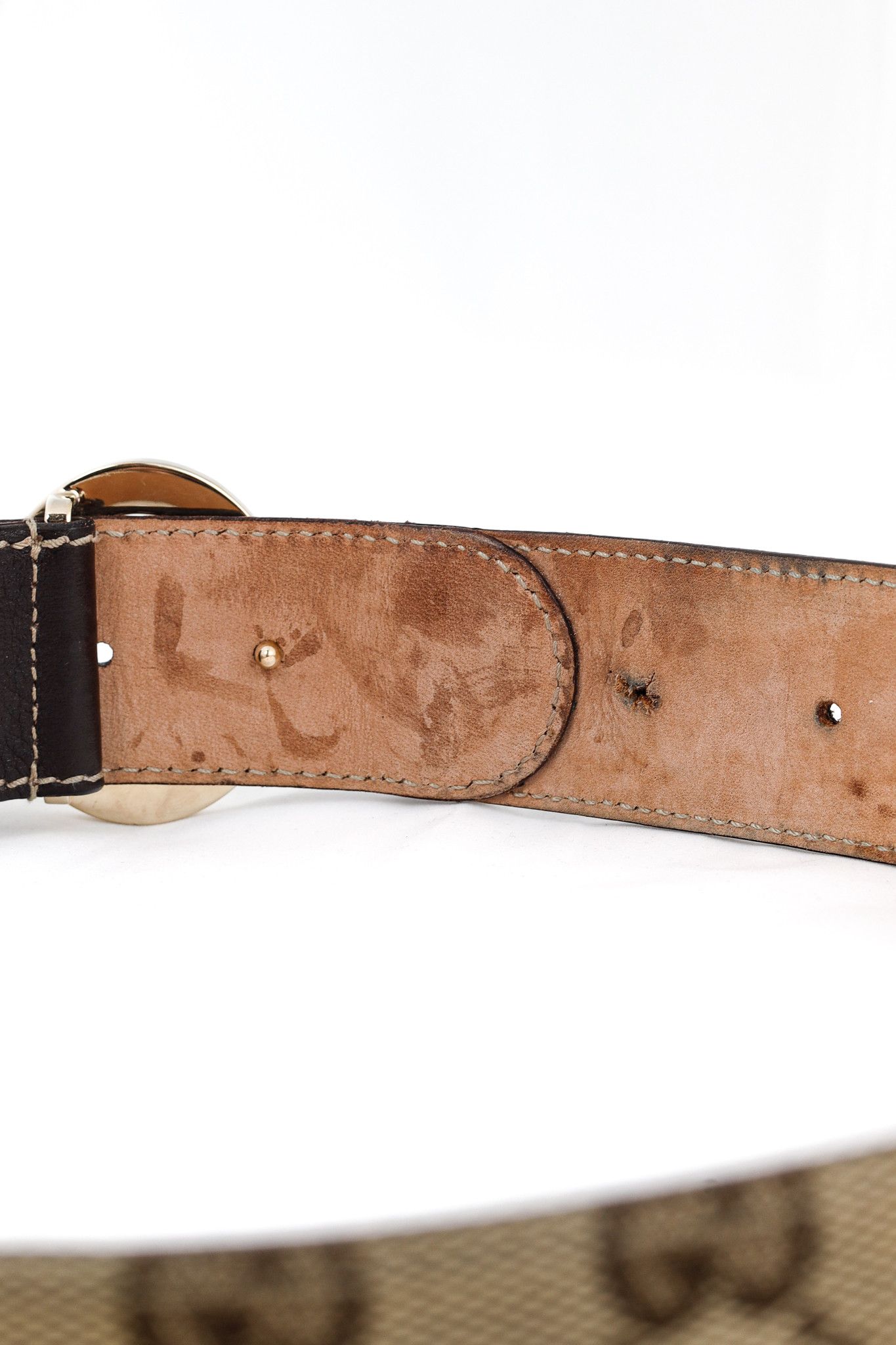 Gucci Gucci Beige GG Monogram Canvas Leather-Trim Belt Size ONE SIZE - 5 Thumbnail