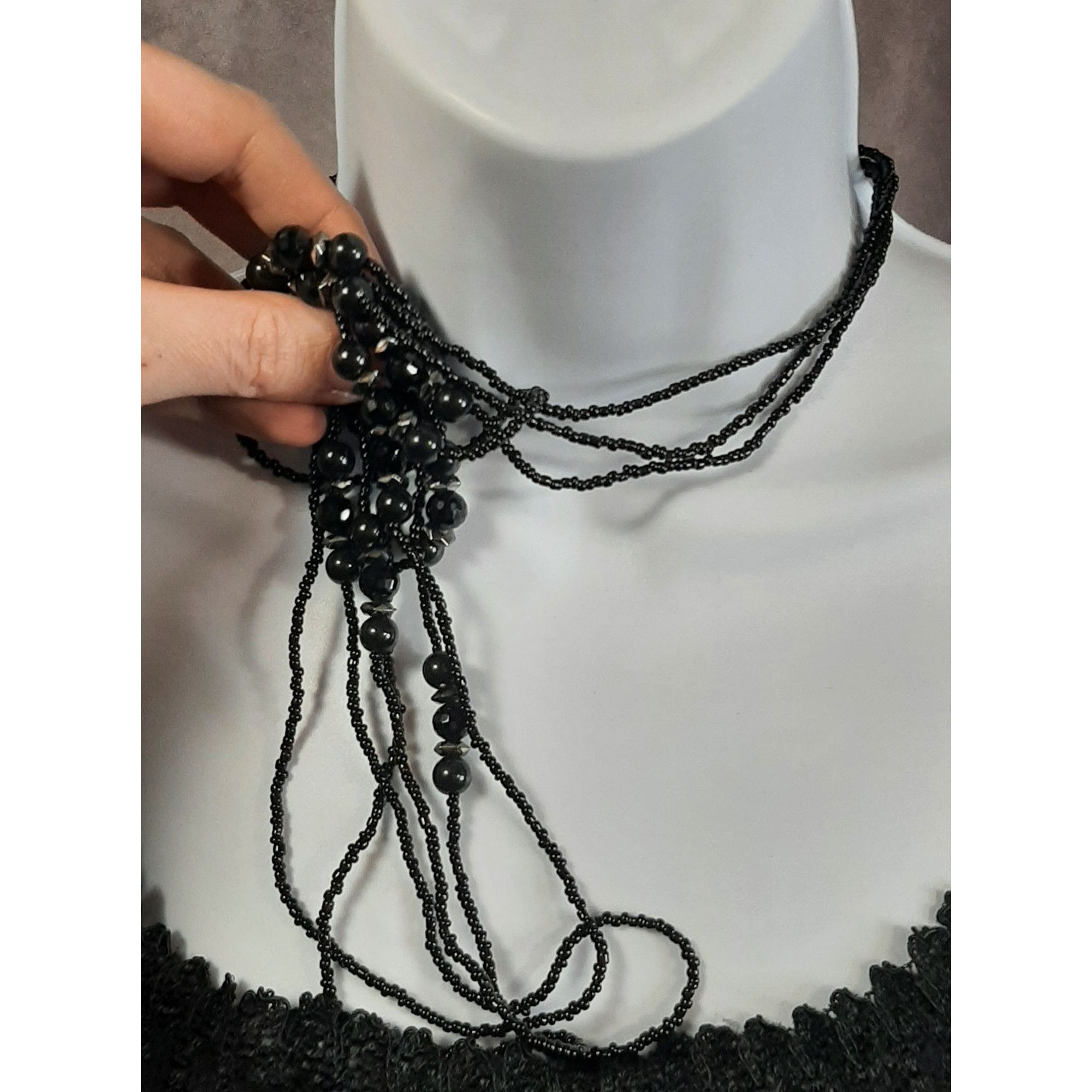 Other Gothic Black Beaded Multi-Strand Necklace With Faceted Accen Size ONE SIZE - 4 Thumbnail