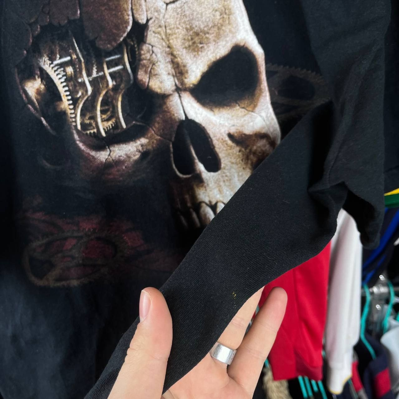 Vintage Vintage Spiral Hell Skull Graphic Overprint Black Tshirt Size US L / EU 52-54 / 3 - 6 Thumbnail