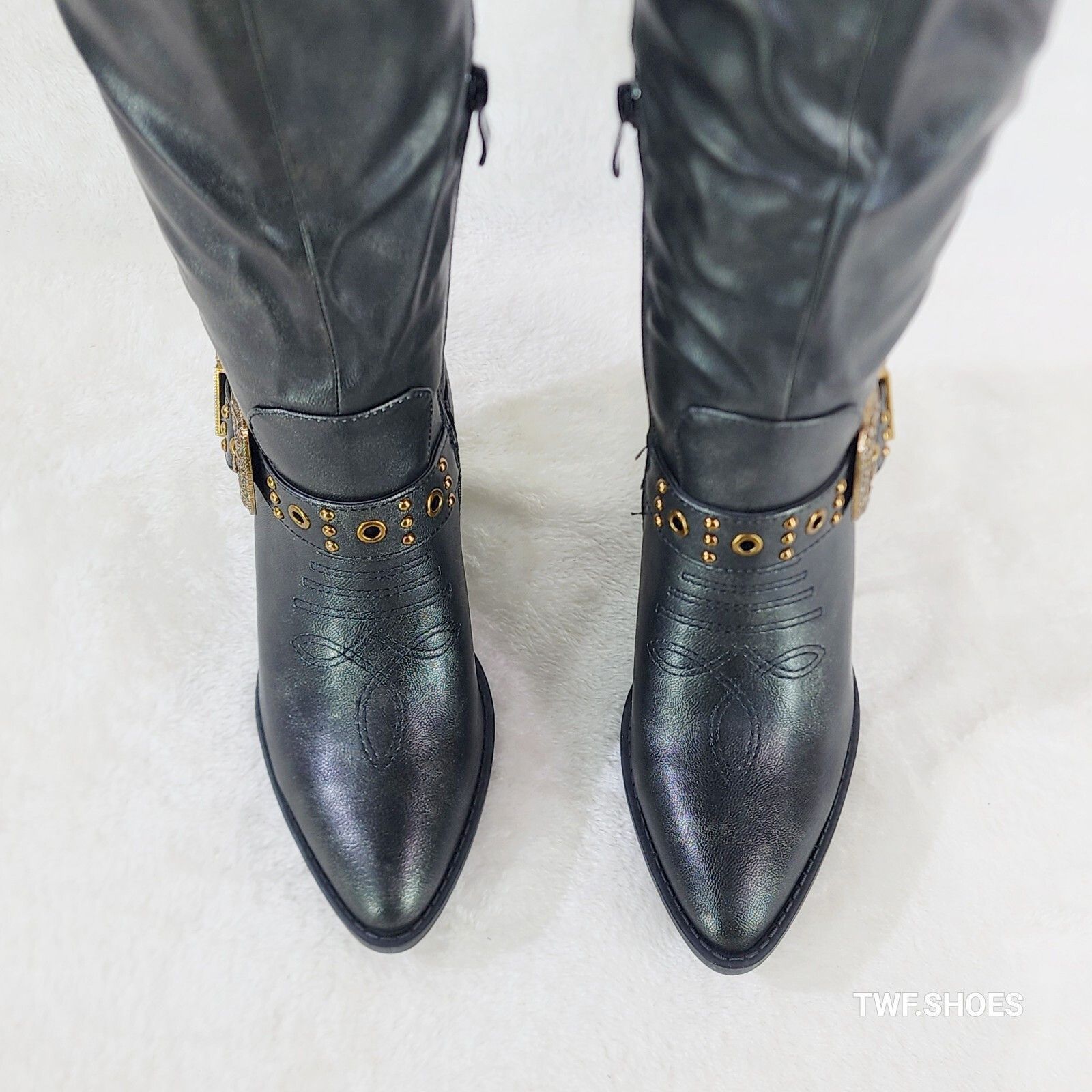 Other Stormy Brushed Metallic Black Country Western Cowgirl Knee B Size US 8.5 / IT 38.5 - 5 Thumbnail