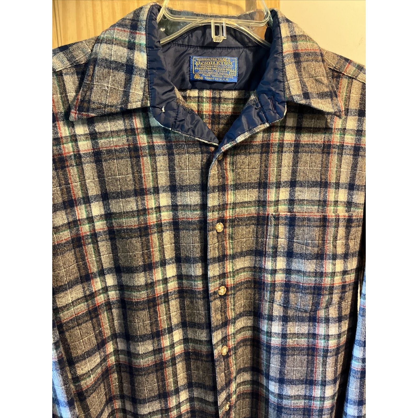 Pendleton Pendleton Mens Medium Gray Plaid Wool Flannel Slim Fit Shirt Size US M / EU 48-50 / 2 - 7 Thumbnail