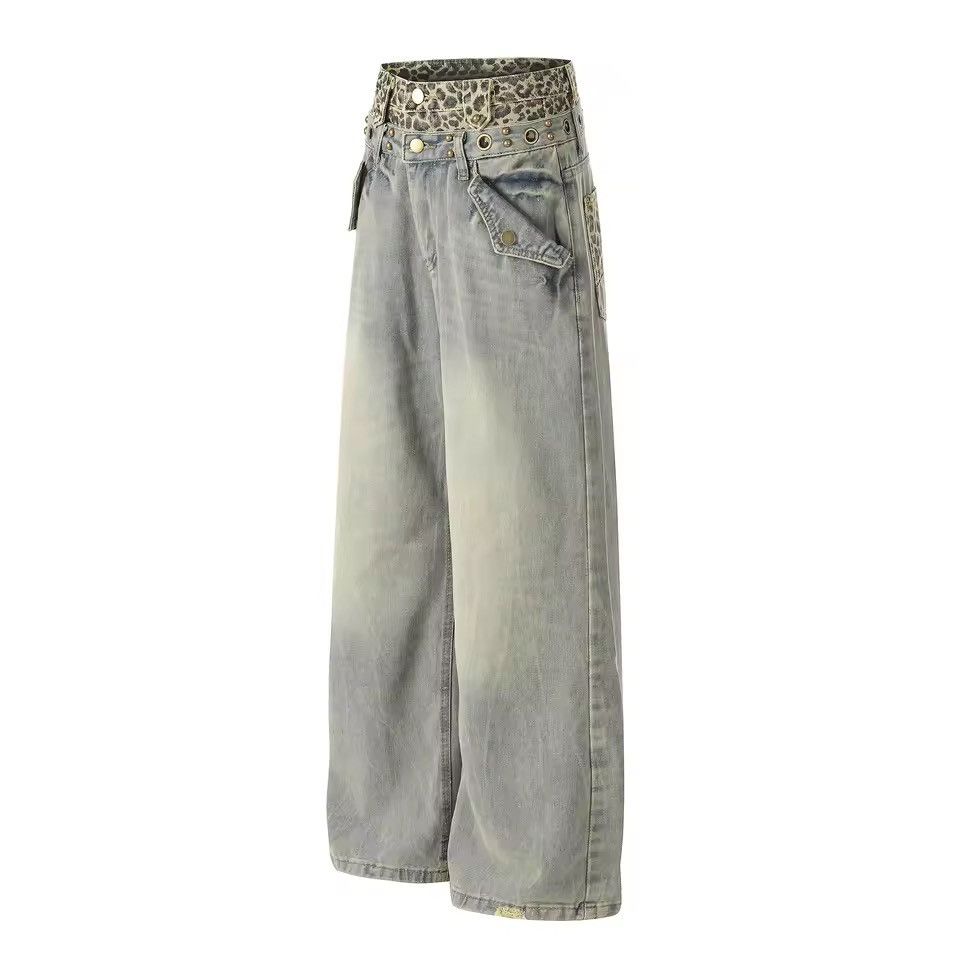 Jean Leopard Streetwear Baggy Y2k Loose Jeans Pants Size US 35 - 2 Thumbnail