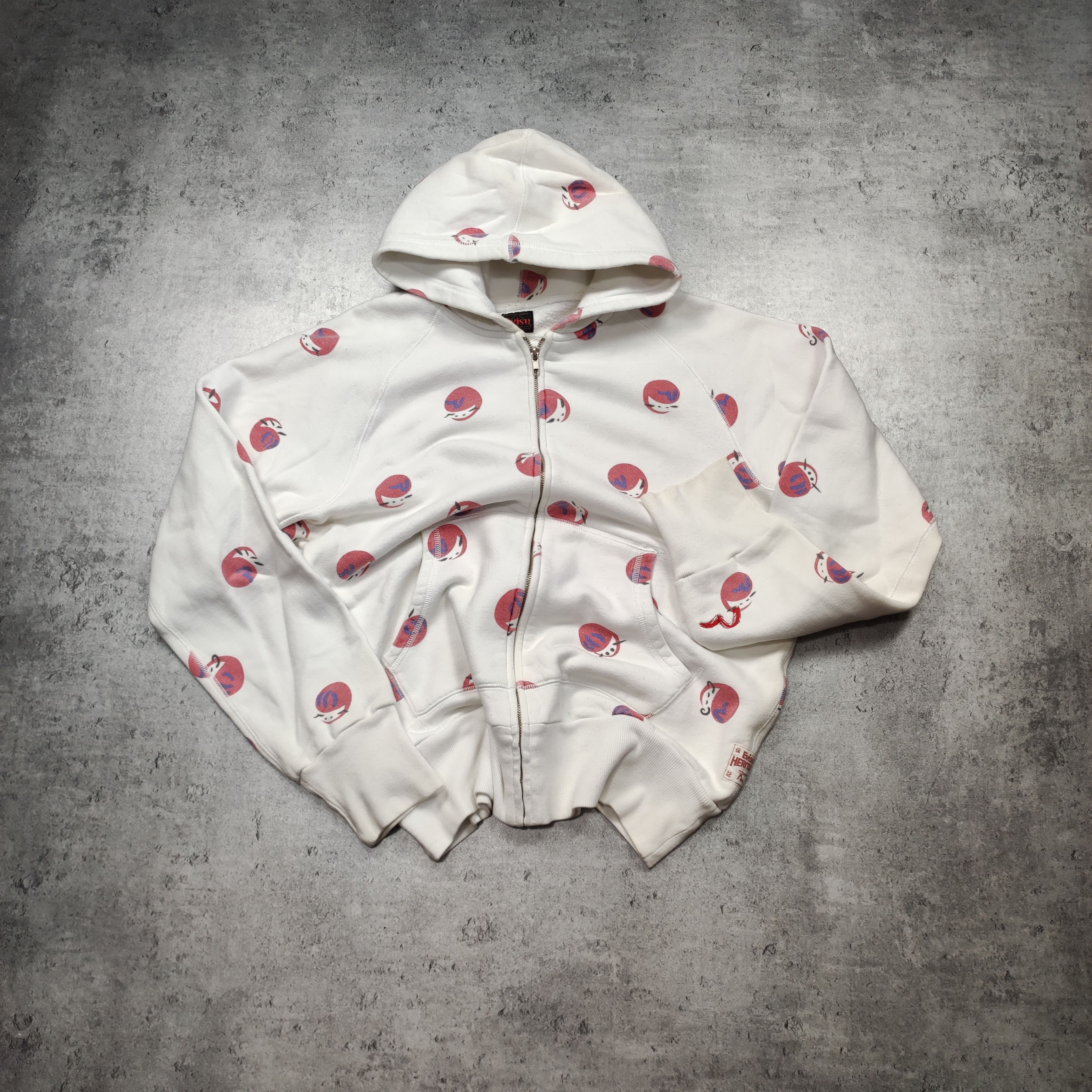 image of Vintage Evisu Multi Logo White Zip Hoodie, Men's (Size XL)