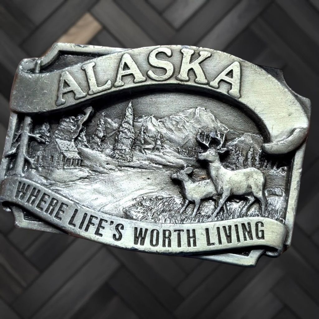 Vintage VINTAGE ALASKA belt buckle Men pewter USA Nature 1980s Western Deer life if worth living XS? Size ONE SIZE - 1 Thumbnail