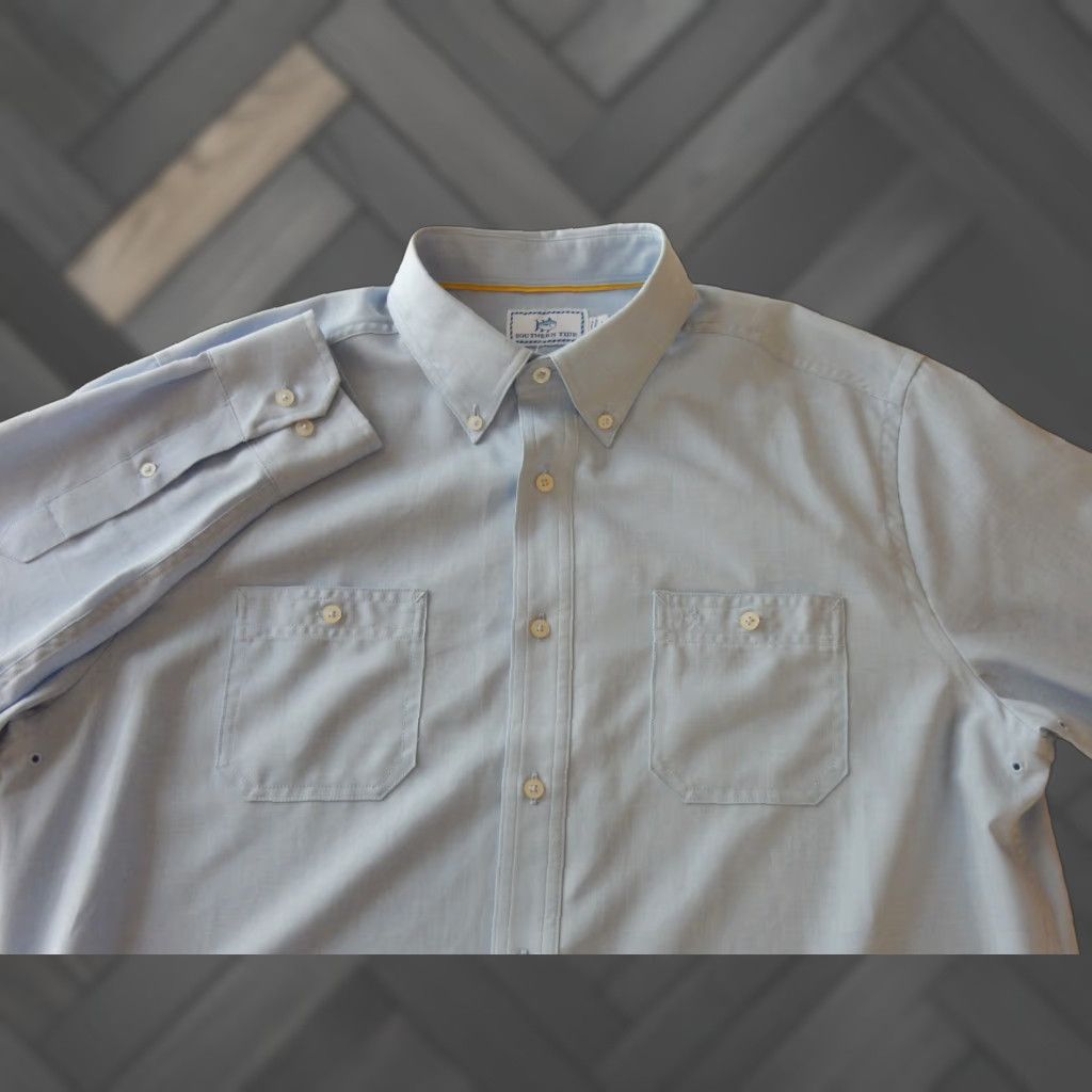 Southern Tide Southern Tide Button-Front Shirt Men Long Sleeve Size L Blue Solid Polyester Button-Up Shirt Mens L Size US L / EU 52-54 / 3 - 1 Thumbnail