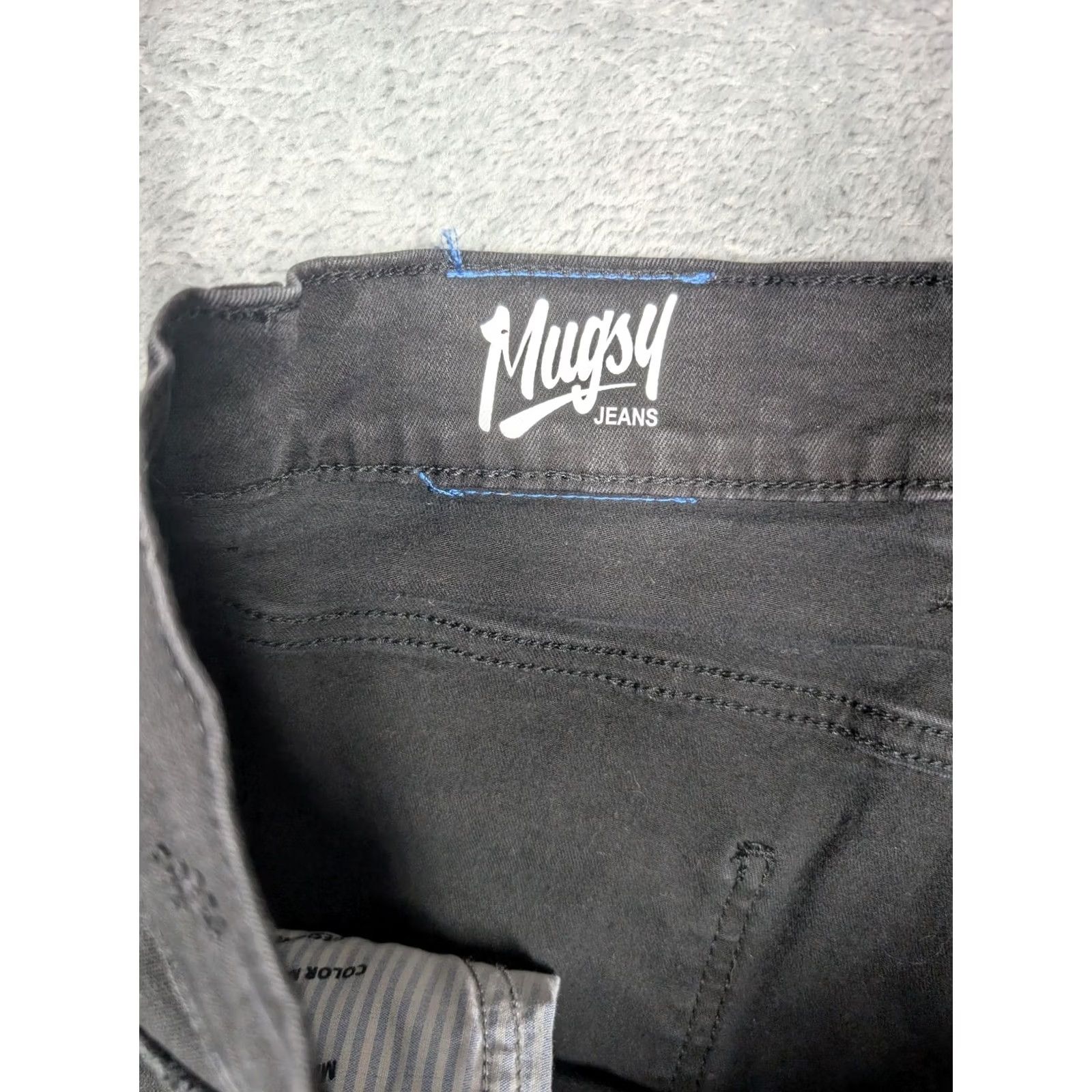 Denime Mugsy AXES Jeans Mens 33x32 Black Distressed Slim Straight Stretch Denim Pants Distressed Logo Casual Denim Jeans Mens 33x32 Size US 33 - 5 Thumbnail