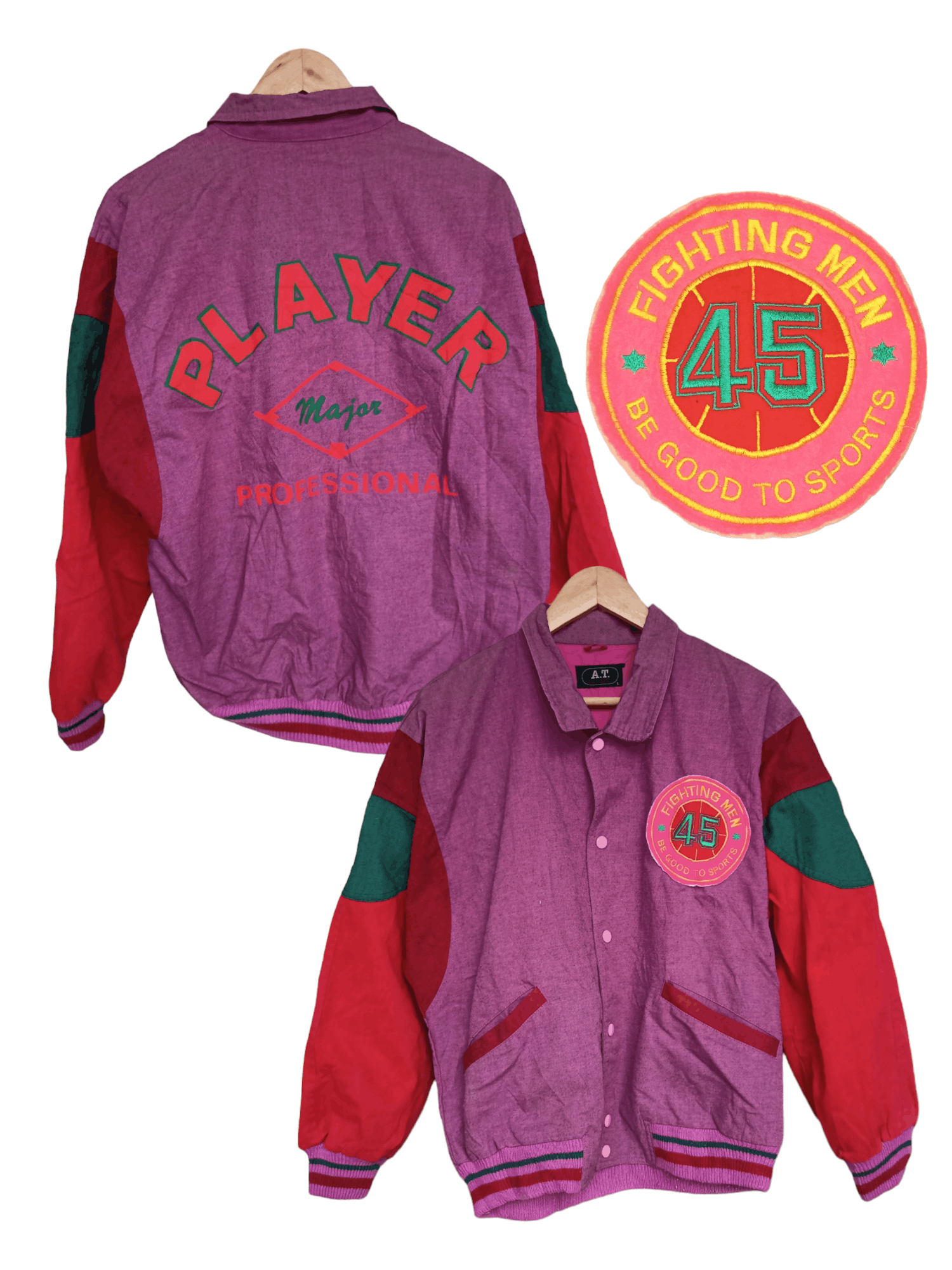 image of A.t Player Bomber Jacket Big Spellout At The Back, Men's (Size Large)