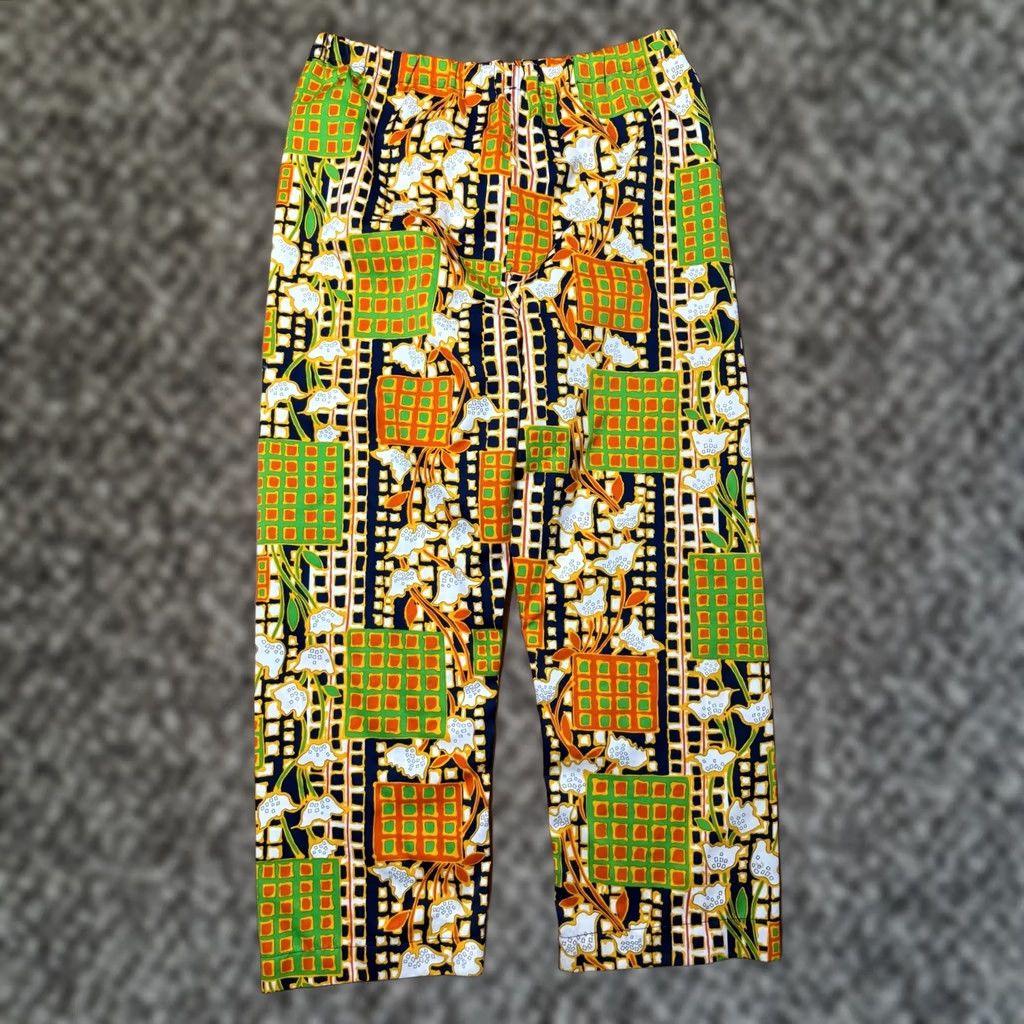 Etro VINTAGE 70s Handmade Pants XL Pull on Satin Floral Retro Polyester Print F4-1 Yellow Girls or Womens? Size 40" / US 18 - 1 Thumbnail
