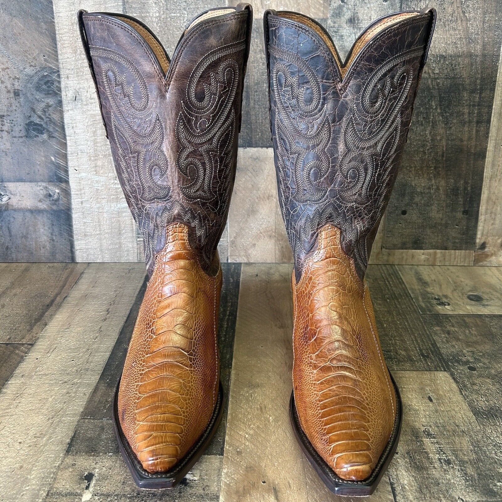 image of Lucchese 1883 Snip Toe Ostrich Leg Cowboy Boots Mens 10.5 Ee in Brown