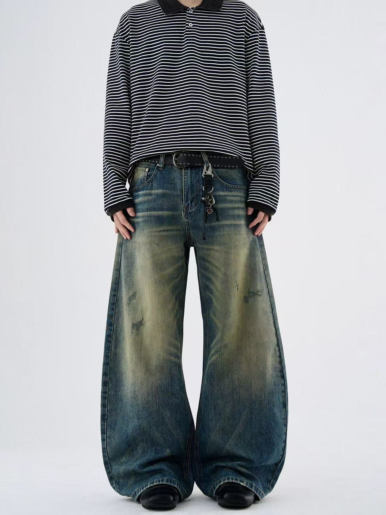 Vintage American retro washed distressed men's loose scimitar jeans Size US 32 / EU 48 - 1 Thumbnail