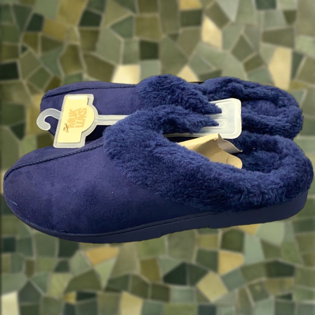 Vintage Muk Luks Slippers Womens XL (11-12) Royal Blue Slip-On Faux Fur Memory Foam Casual Travel Size ONE SIZE - 1 Thumbnail