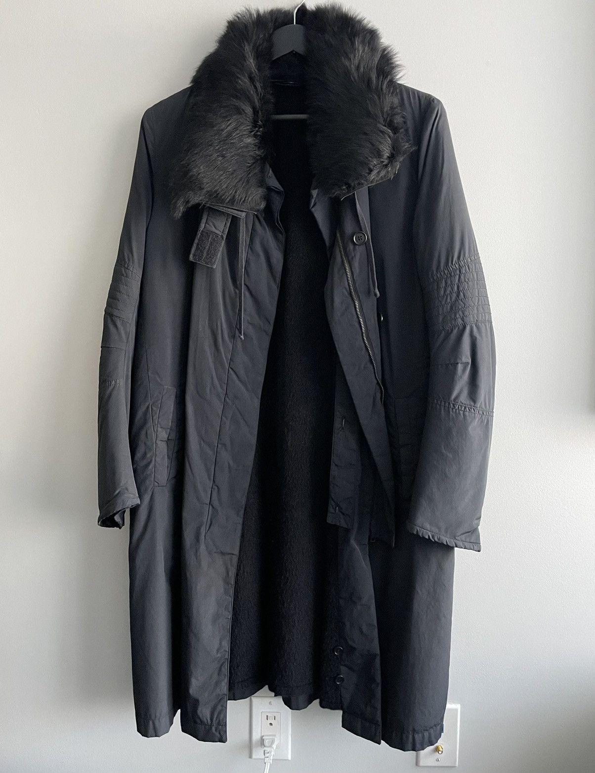 image of Helmut Lang Aw2000 Shearling Collar Nylon Astro Coat in Black, Men's (Size Small)