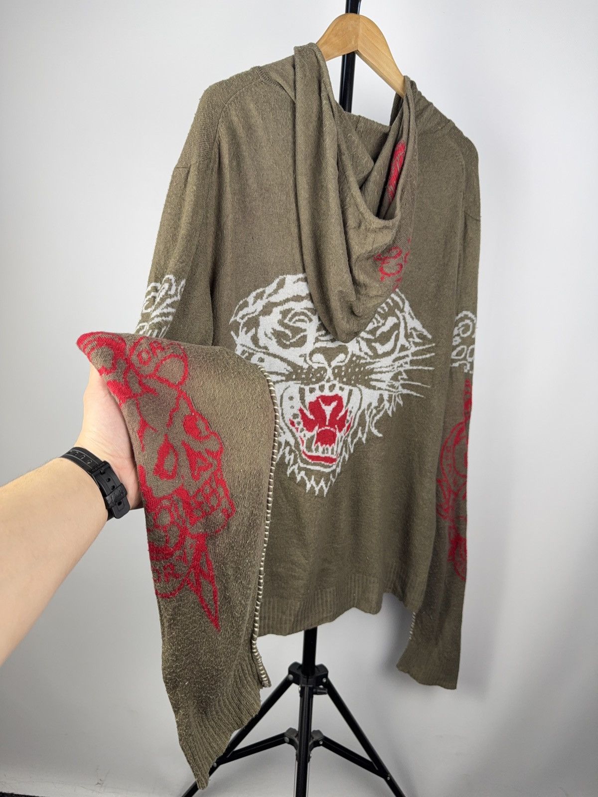Ed Hardy × Japanese Brand × Vintage 90s Vintage Ed Hardy knitted Zip Hoodie veryrare item Size US XL / EU 56 / 4 - 8 Thumbnail
