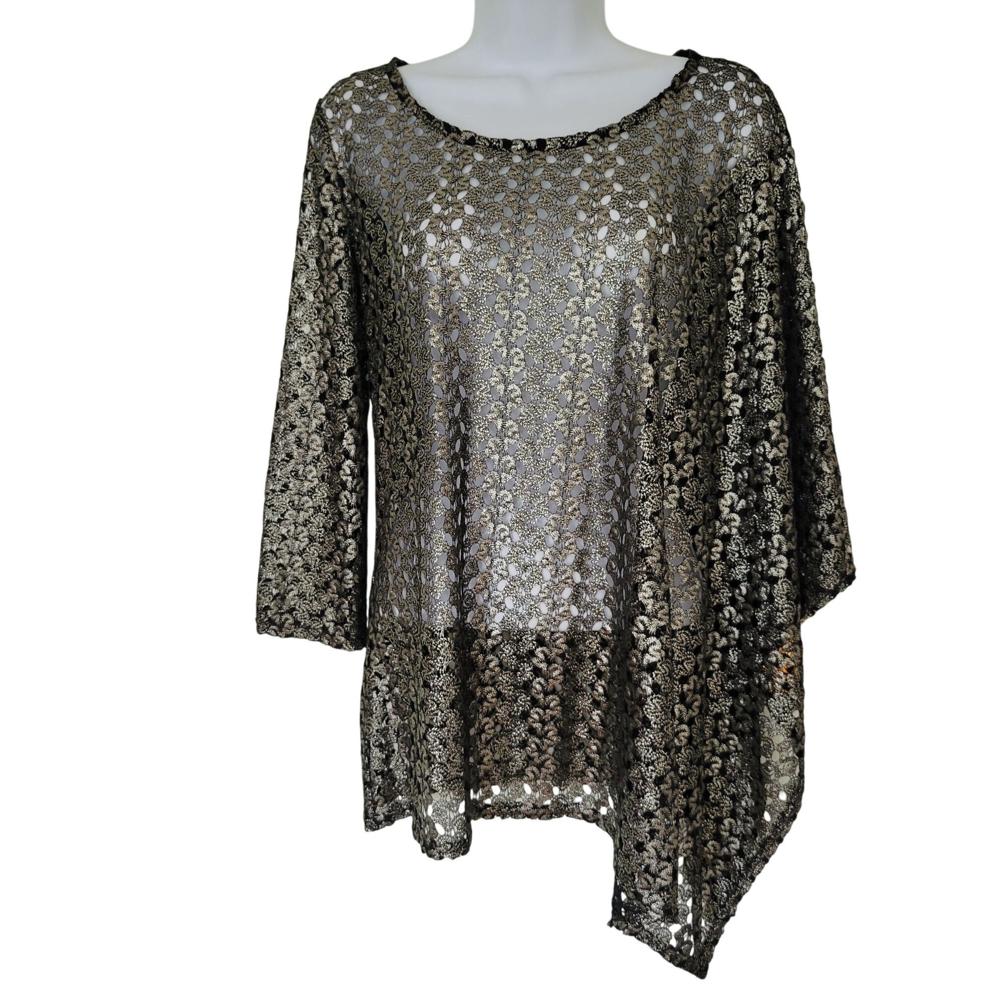 Joseph Ribkoff NWT Joseph Ribkoff S Black Gold Lace Sheer Tunic Top Asymmet Size S / US 4 / IT 40 - 1 Thumbnail