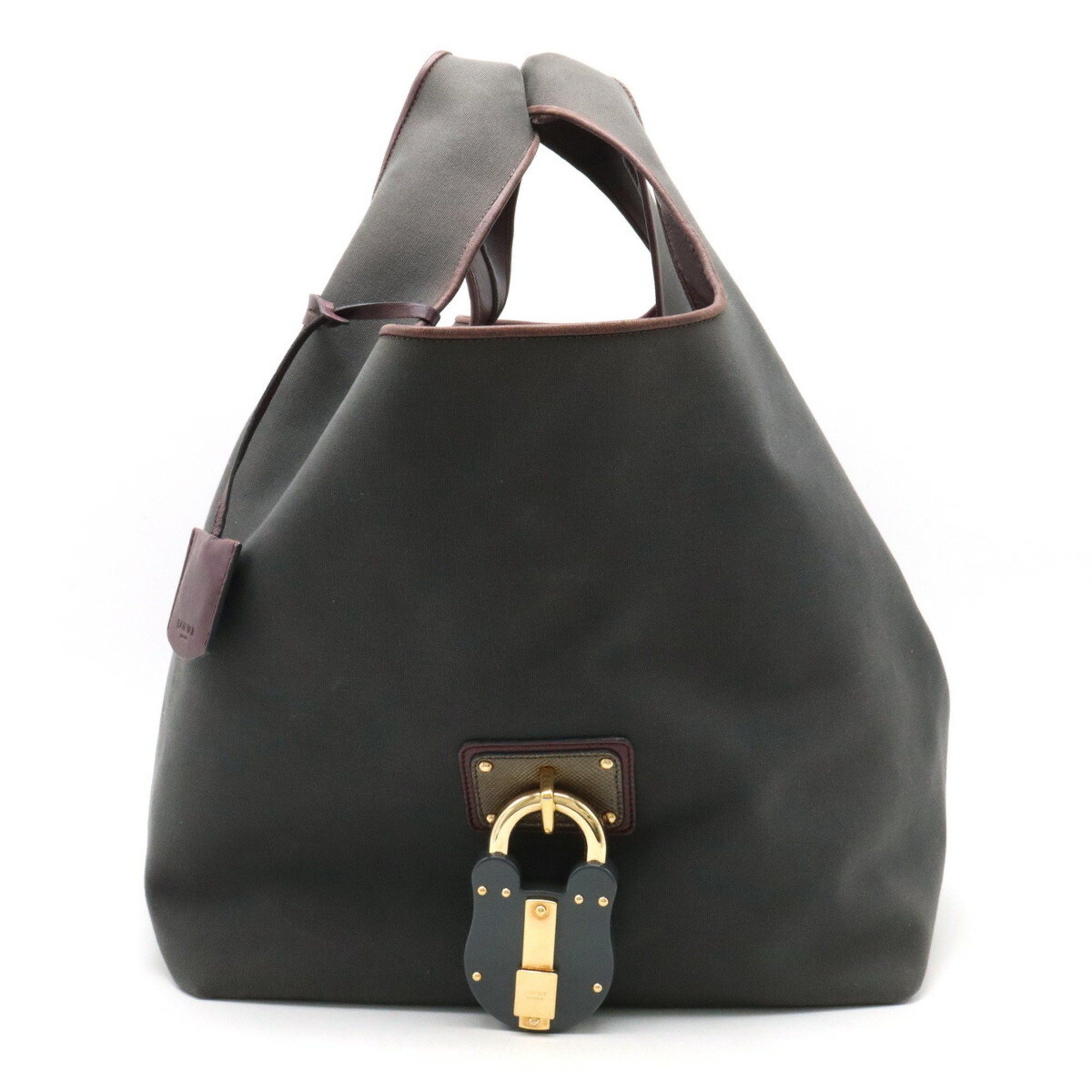 image of Loewe Karie Gm Tote Bag Handbag Canvas Leather Gray Purple in Grey, Women's