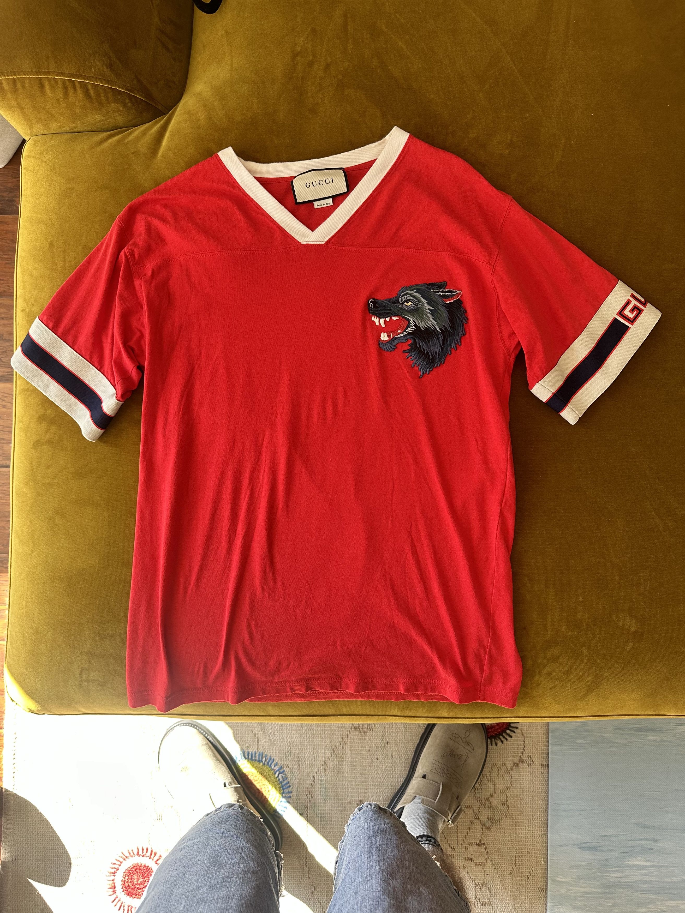 Gucci Gucci Stripe T-shirt With Embroidered Wolf Head Size US M / EU 48-50 / 2 - 1 Thumbnail