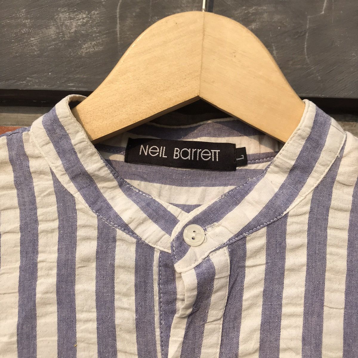 Neil Barrett × Vintage Neil Barrett Granddad blue Stripes long sleeves shirt m Size US L / EU 52-54 / 3 - 16 Thumbnail