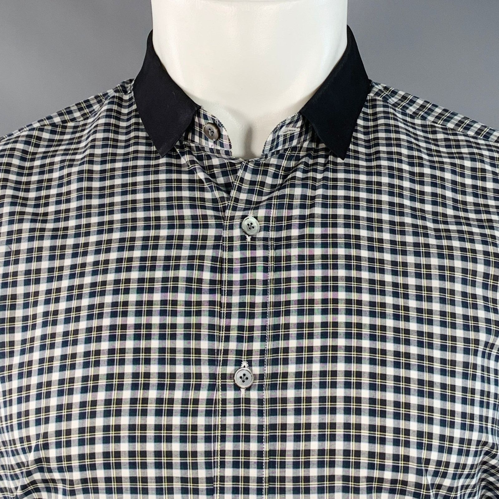Lanvin LANVIN Size M White Plaid Cotton Contrast Collar Shirt Size US M / EU 48-50 / 2 - 2 Thumbnail