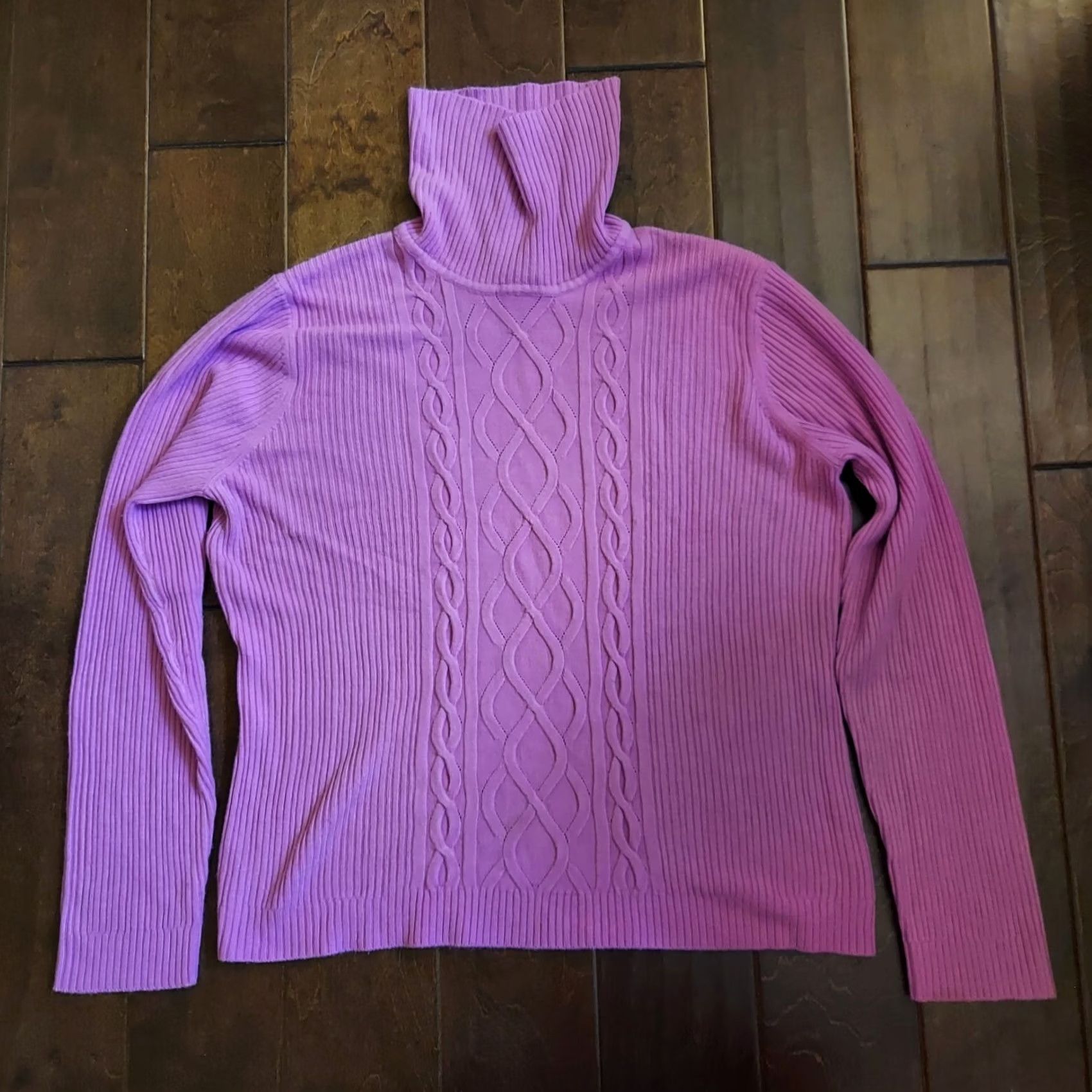Vintage Requirements Purple Knitted Pattern Long Sleeve Turtleneck Sweater XL Women's Pullover, Breathable Acrylic, Winter/Fall, Casual/Work/Travel, XO Size XL / US 12-14 / IT 48-50 - 2 Thumbnail