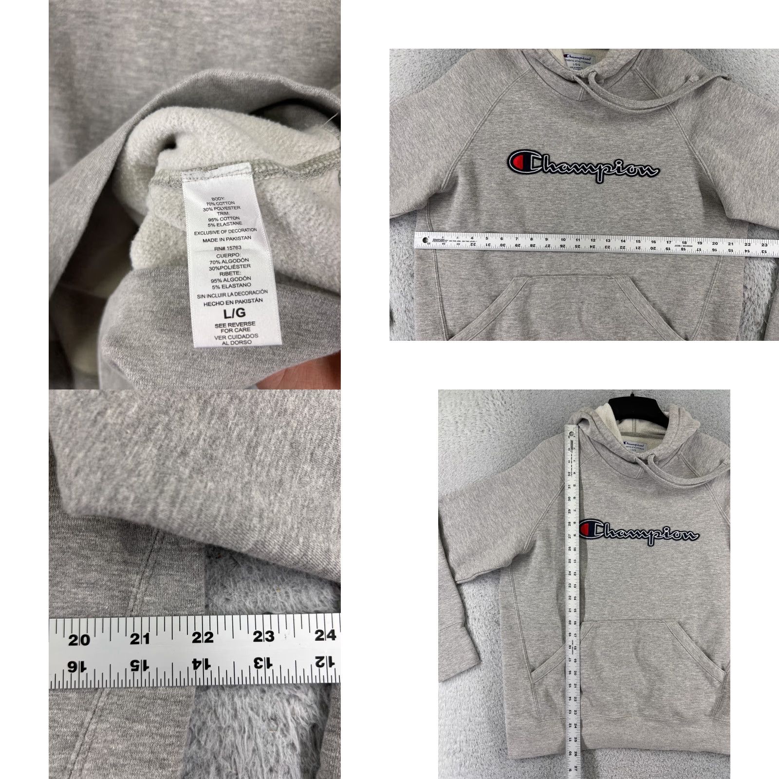 Champion Champion Hoodie Women Large Gray Cotton Blend Kangaroo Pocket Logo Pullover Womens Size L / US 10 / IT 46 - 8 Thumbnail