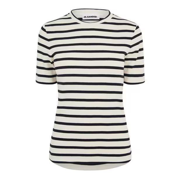 Jil Sander o1g2r1mq1024 Cotton Striped Logo T-Shirt Butter & Black Size XS / US 0-2 / IT 36-38 - 1 Thumbnail
