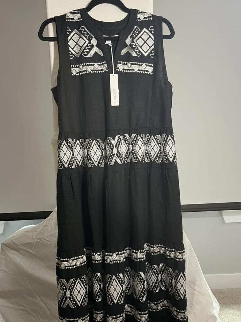 Chicos Chico's Black Maxi Dress with Embroidery Size XS / US 0-2 / IT 36-38 - 1 Thumbnail