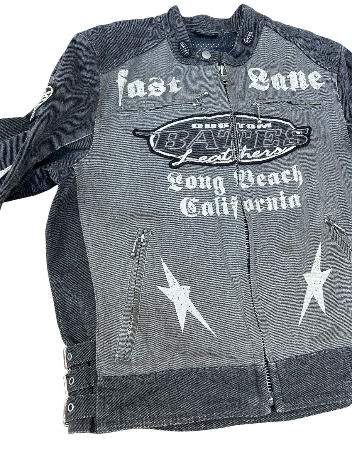 Kadoya Vintage Y2K BATES Distressed Faded Denim Moto Jacket Size US L / EU 52-54 / 3 - 9 Thumbnail