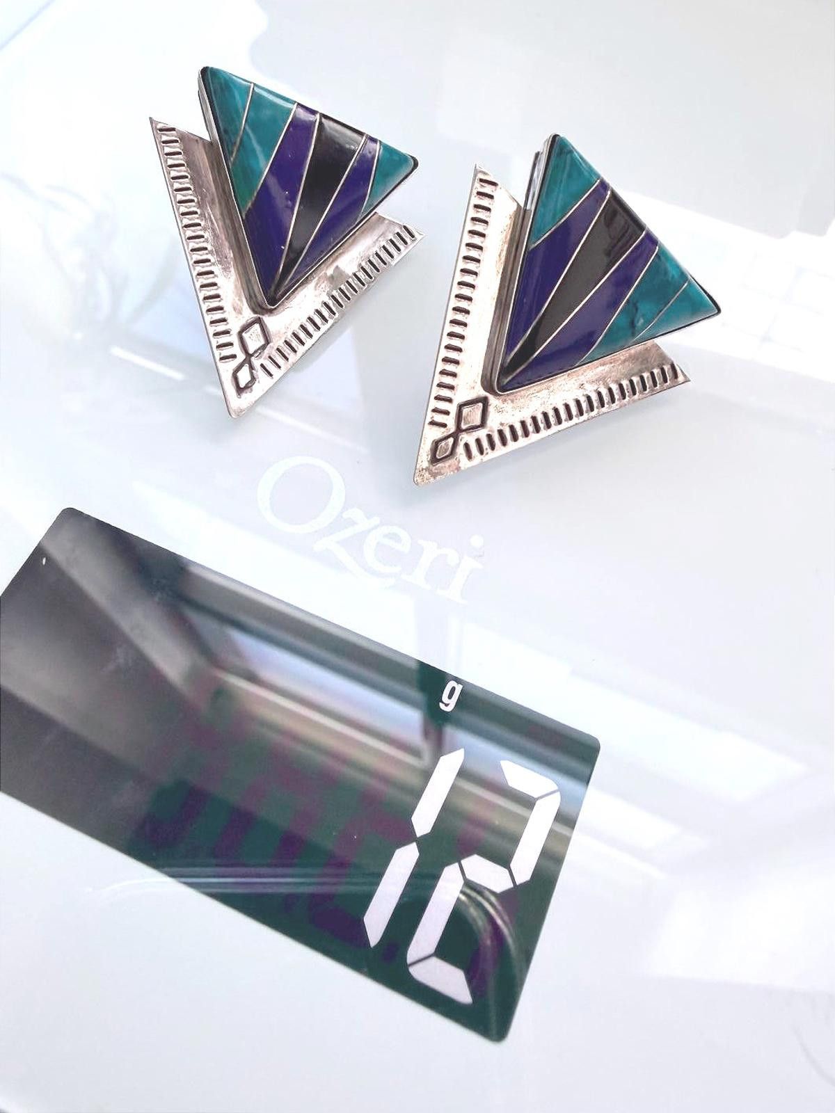 Other Sterling Inlay Triangle Earrings Lapis Turquoise SW Size ONE SIZE - 5 Thumbnail