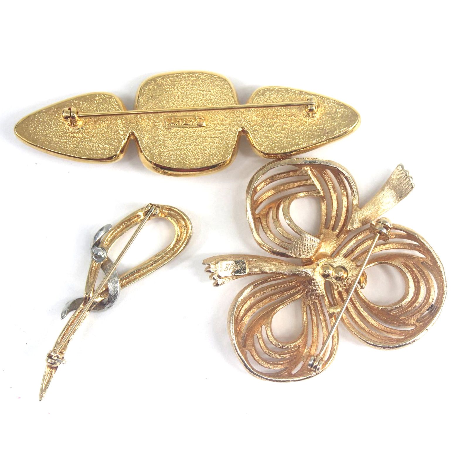 Other 3 VTG Brooches •Napier •Act II Gold Tone Bar Bow Rhinestone Size ONE SIZE - 3 Thumbnail